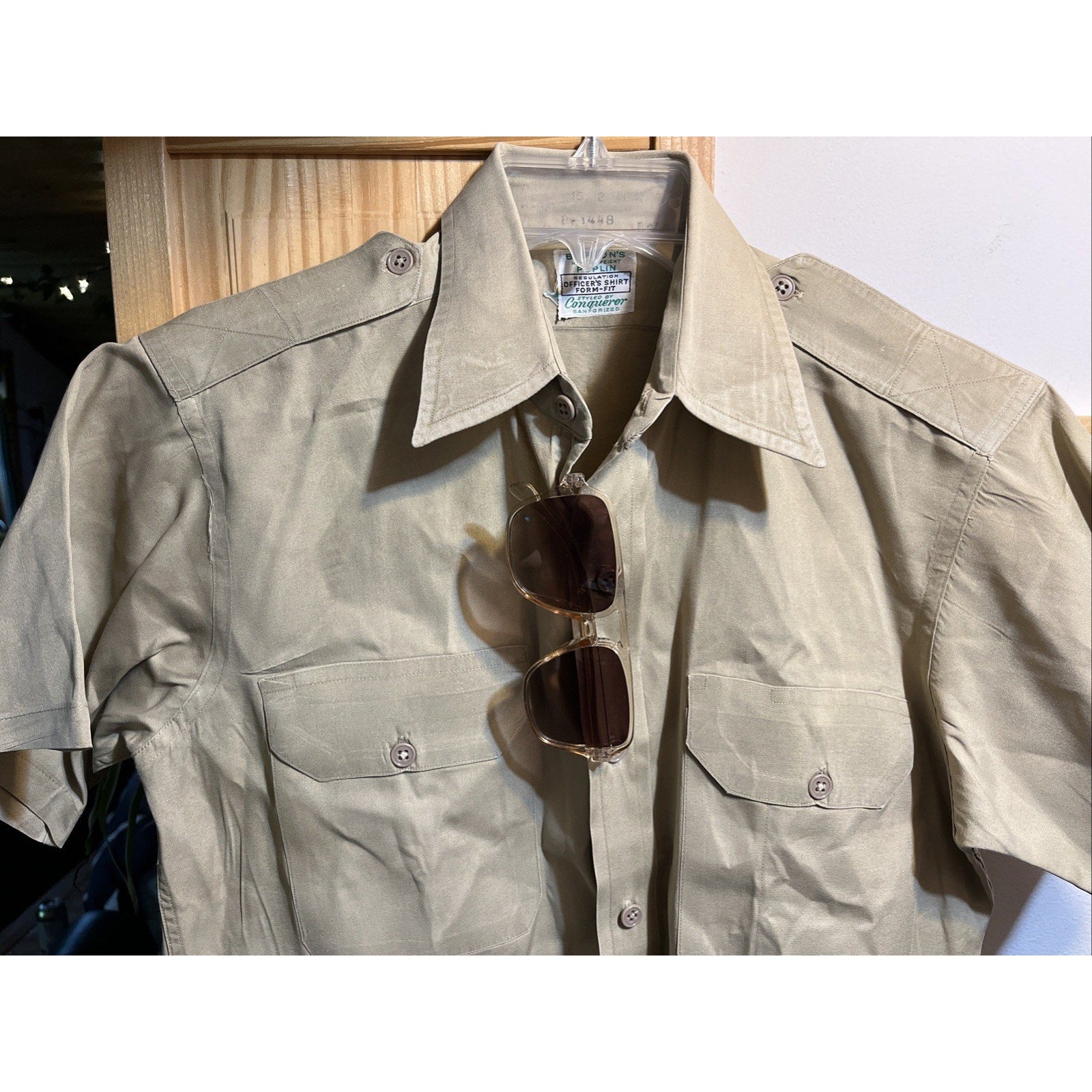 Vintage 50s BURTON'S POPLIN CONQUEROR SS SHIRT, GUSSETS, SANFORIZED, UNION S / M