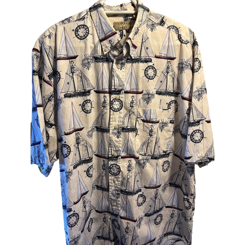 Natural Issue Nautical Mens XLT Cotton SS Shirt Boat Sailboat Sloop Schooner EUC