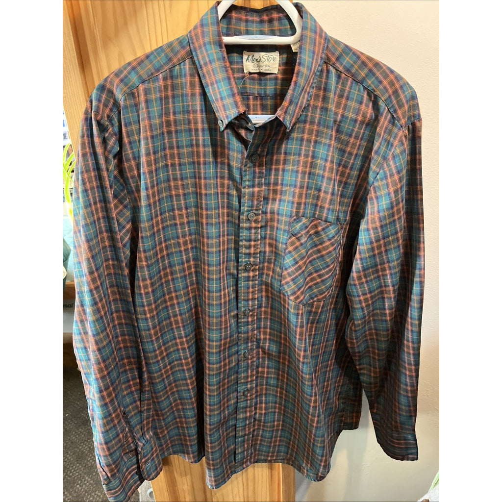 VTG Mens Store Sears Multicolor Plaid Button Front Flannel Shirt Size 16 - 16.5