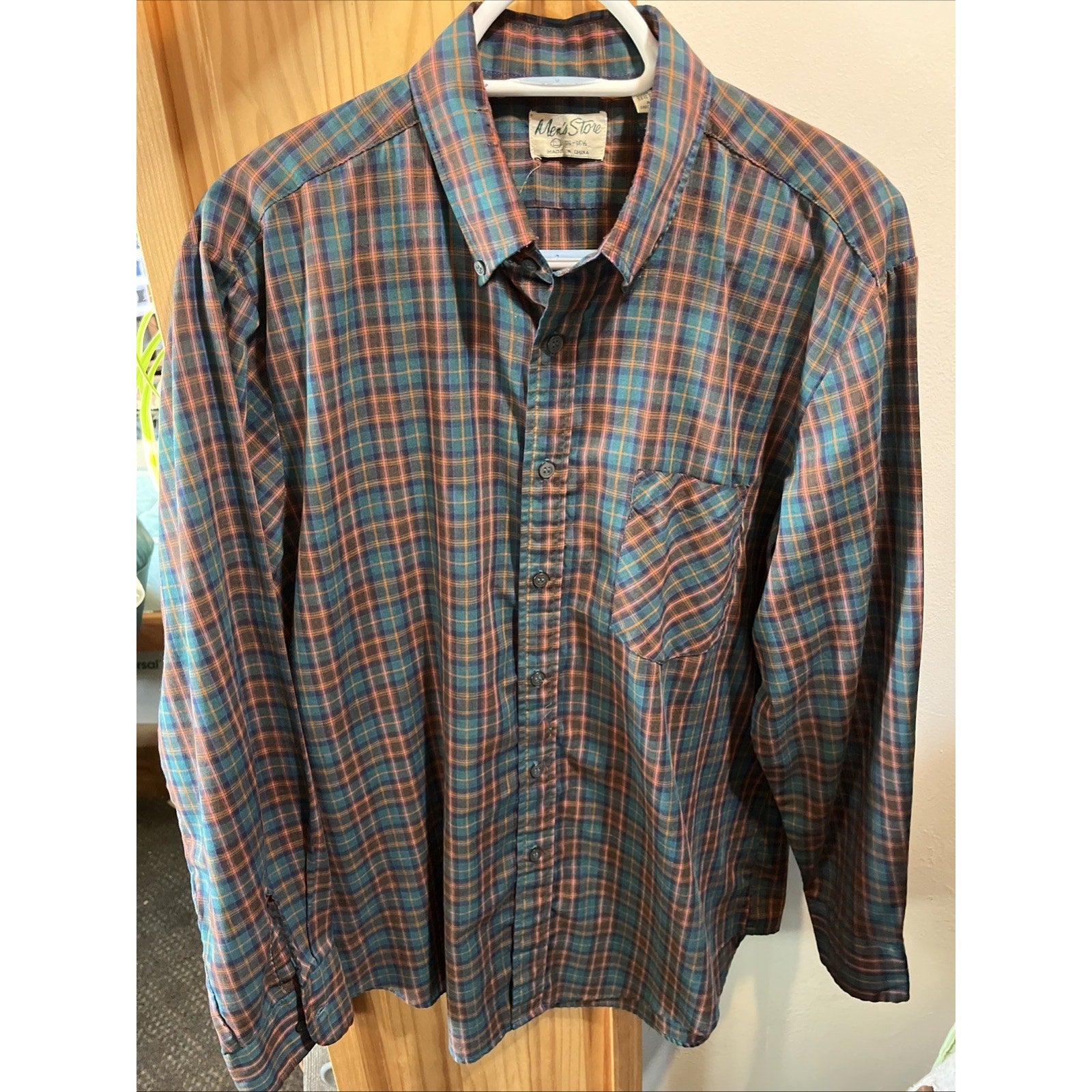 VTG Mens Store Sears Multicolor Plaid Button Front Flannel Shirt Size 16 - 16.5