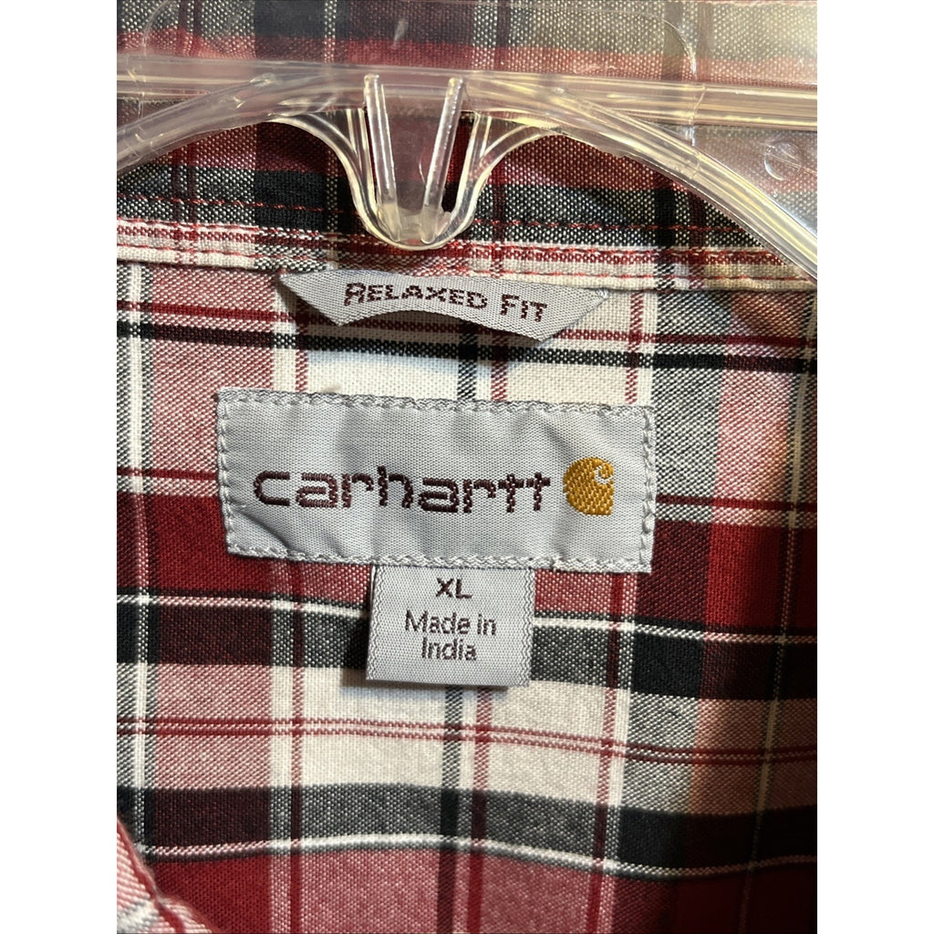 Carhartt Mens XL Red Button Up Short Sleeve Shirt Relaxed Fit Plaid Cotton
