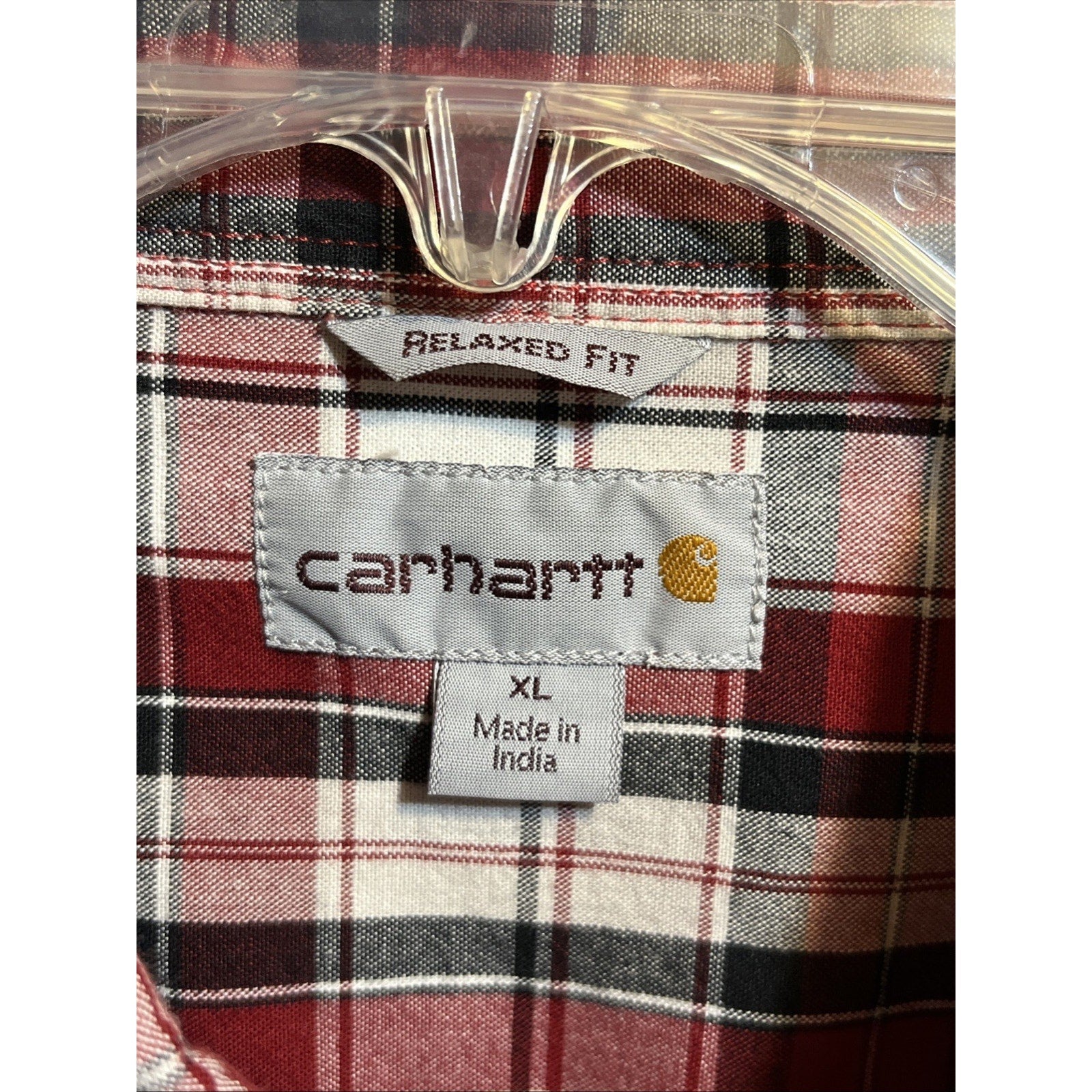 Carhartt Mens XL Red Button Up Short Sleeve Shirt Relaxed Fit Plaid Cotton