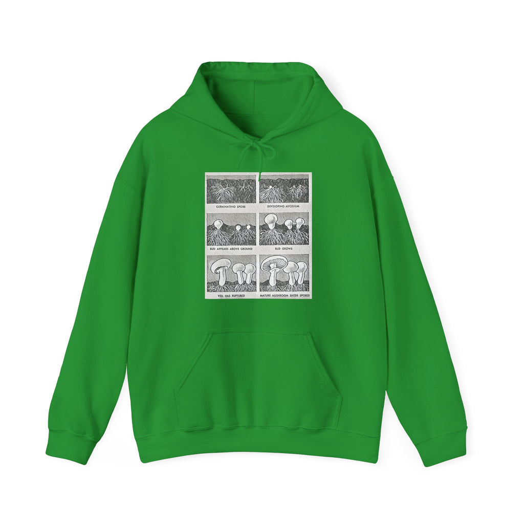Mushroom Growth Cycle Graphic Print LS Unisex Heavy Blend™ Hooded Art Sweatshirt