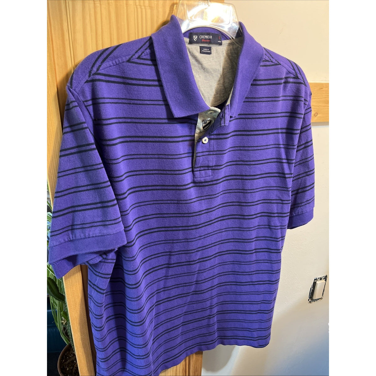 Daniel Cremieux Classics Club 38 Polo Shirt Mens L Purple Striped Short Sleeve