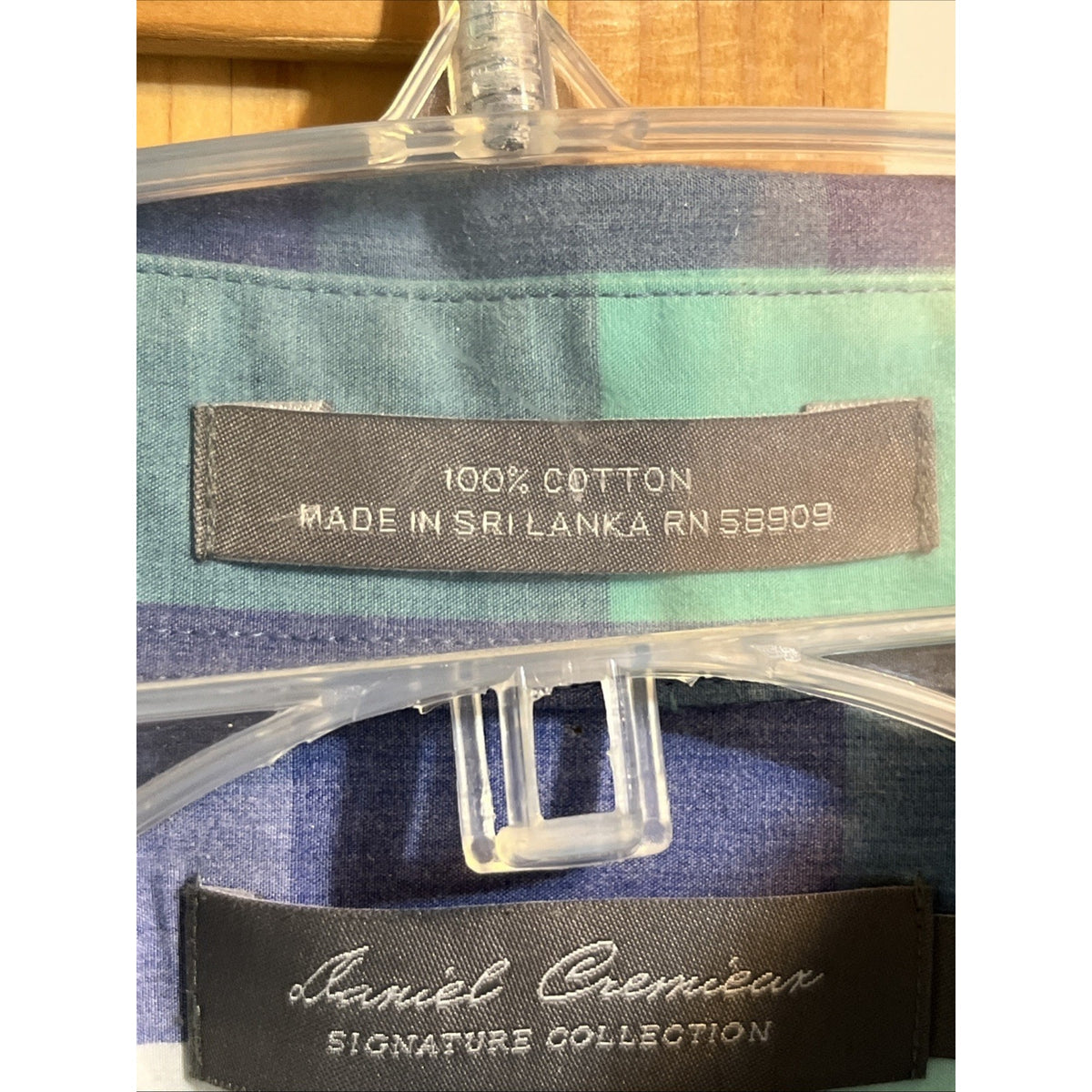 Daniel Cremieux Short Sleeve Shirt M Blue Green Plaid Cotton Button Up