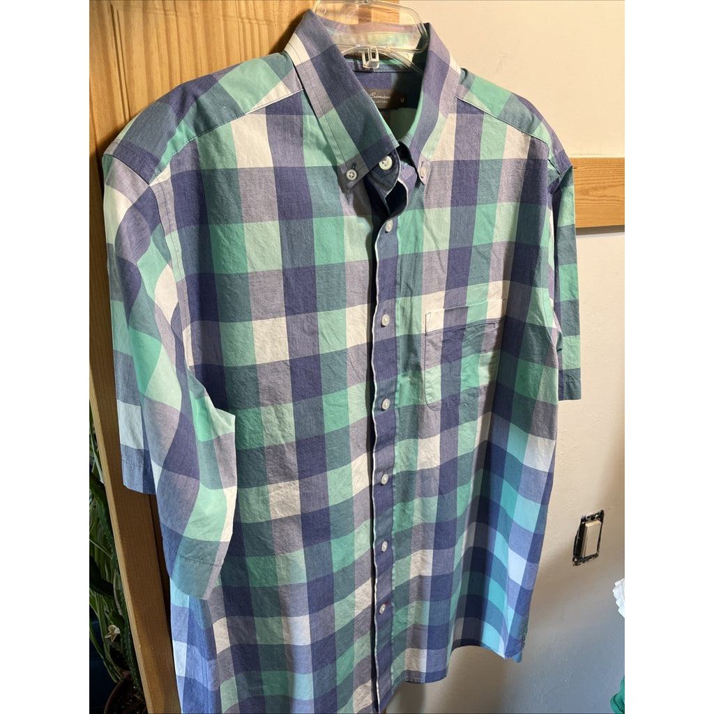 Daniel Cremieux Short Sleeve Shirt M Blue Green Plaid Cotton Button Up