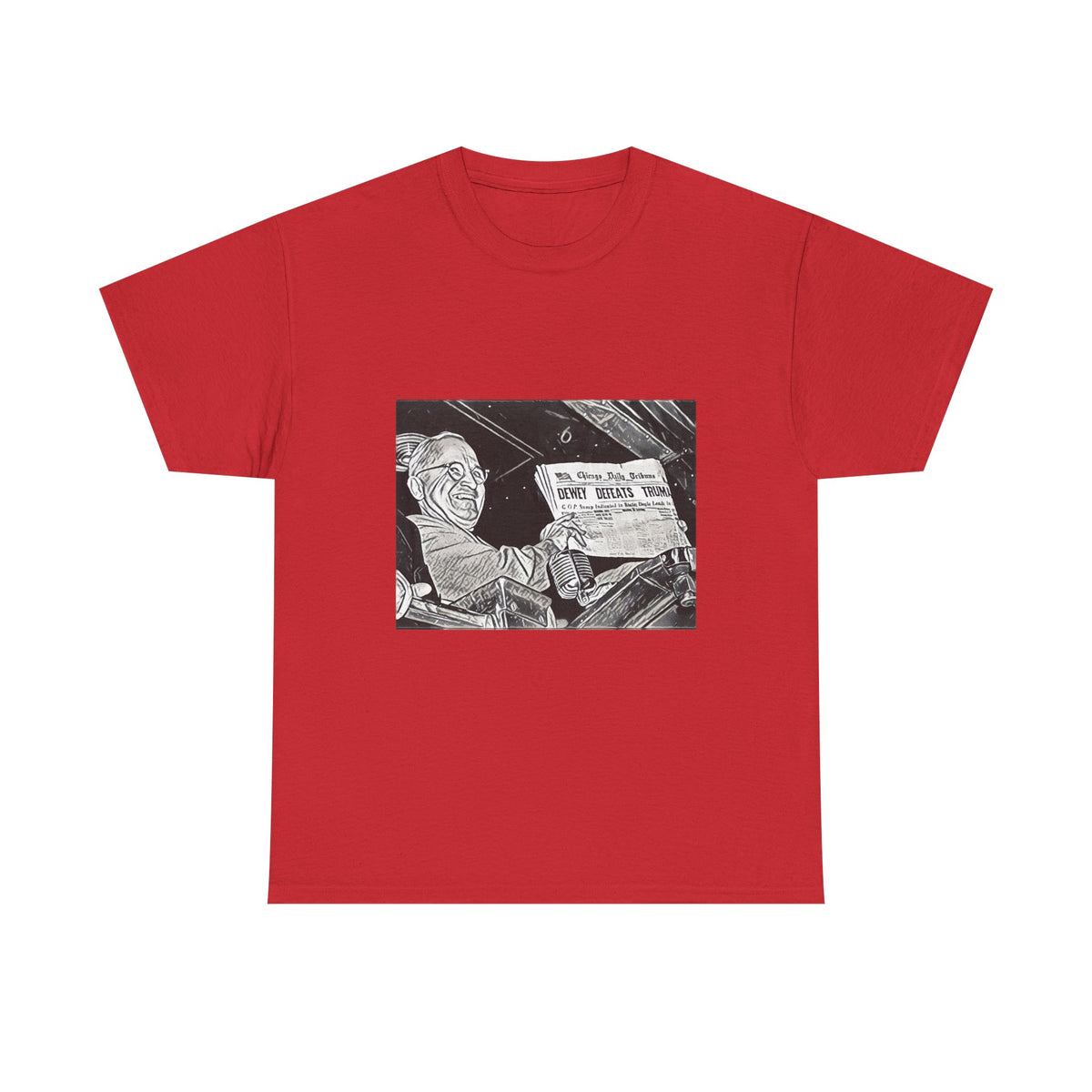 Dewey Defeats Truman Graphic Print Short Sleeve Unisex Heavy Cotton Tee Shirt