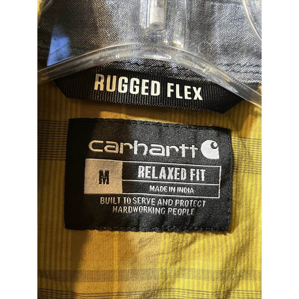 Carhartt Shirt Mens Medium Green Plaid Rugged Flex Short Sleeve Button Front