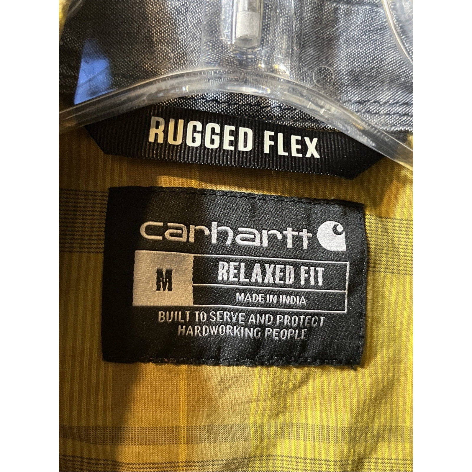 Carhartt Shirt Mens Medium Green Plaid Rugged Flex Short Sleeve Button Front
