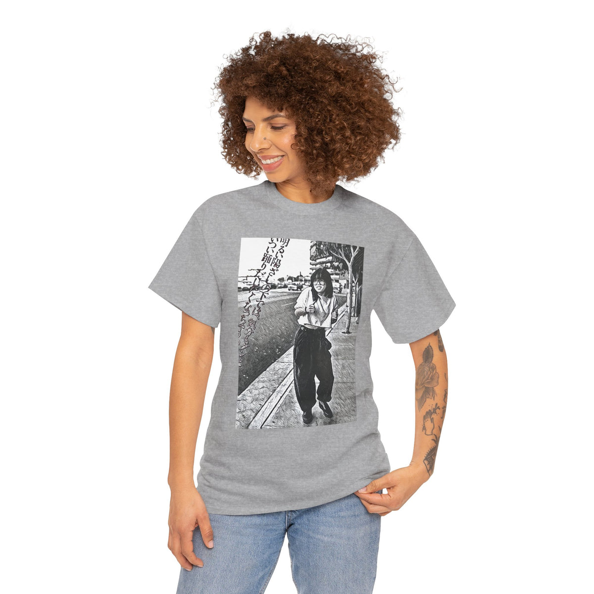 Vibing Graphic Print Short Sleeve Crew Neck Unisex Heavy Cotton Art Tee Shirt