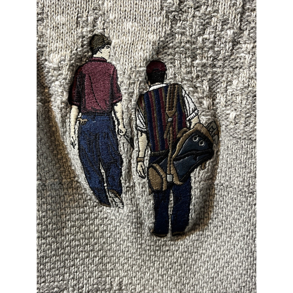 Vintage 90s Carmel Golf Embroidered Pullover Knit Sweater Size L Gray USA HOLE