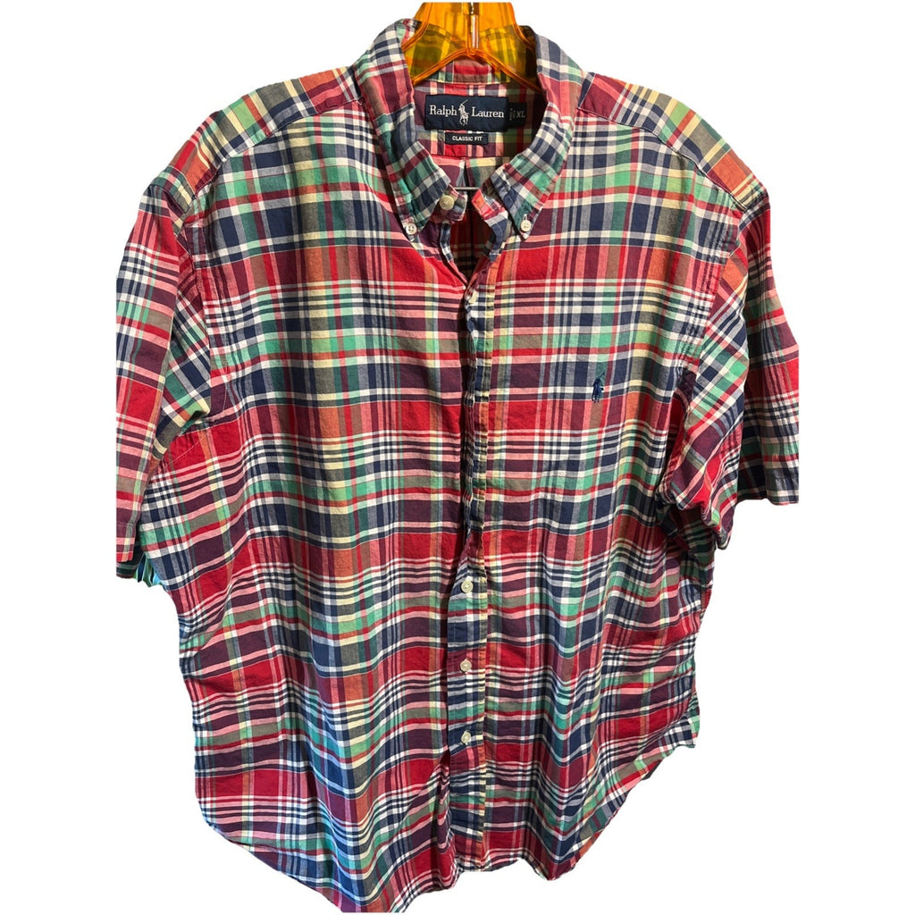 Ralph Lauren Men’s XL Multicolored Plaid Short Sleeve Button Up Cotton Shirt