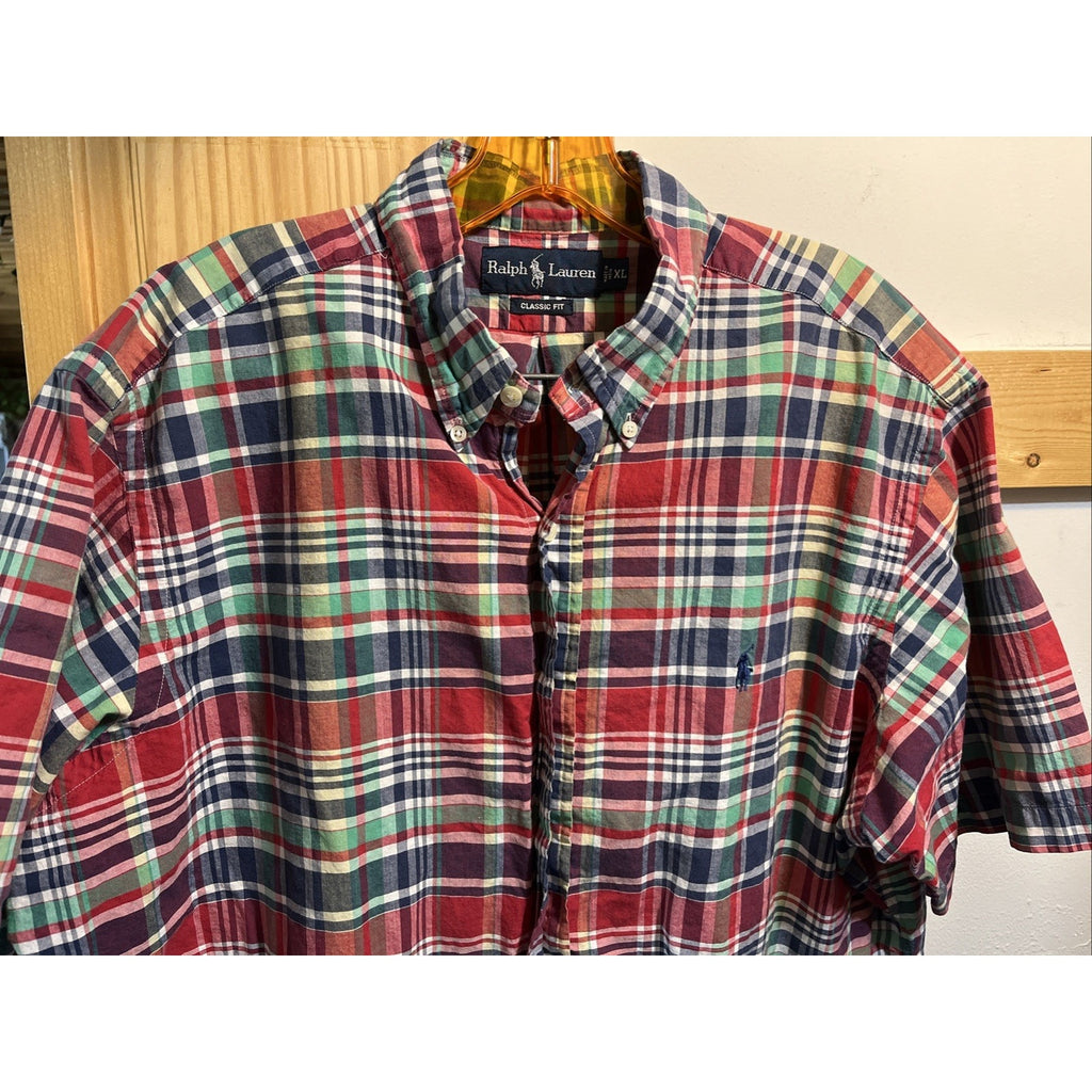 Ralph Lauren Men’s XL Multicolored Plaid Short Sleeve Button Up Cotton Shirt