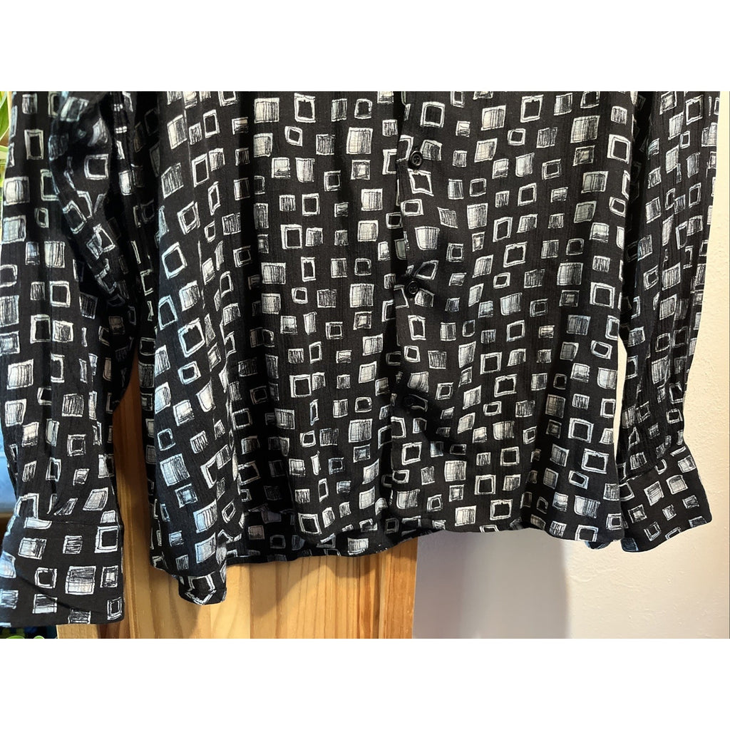 Pronto Uomo Firenze Vintage Men’s Nylon Shirt XL 54 Black LS Button Up Disco