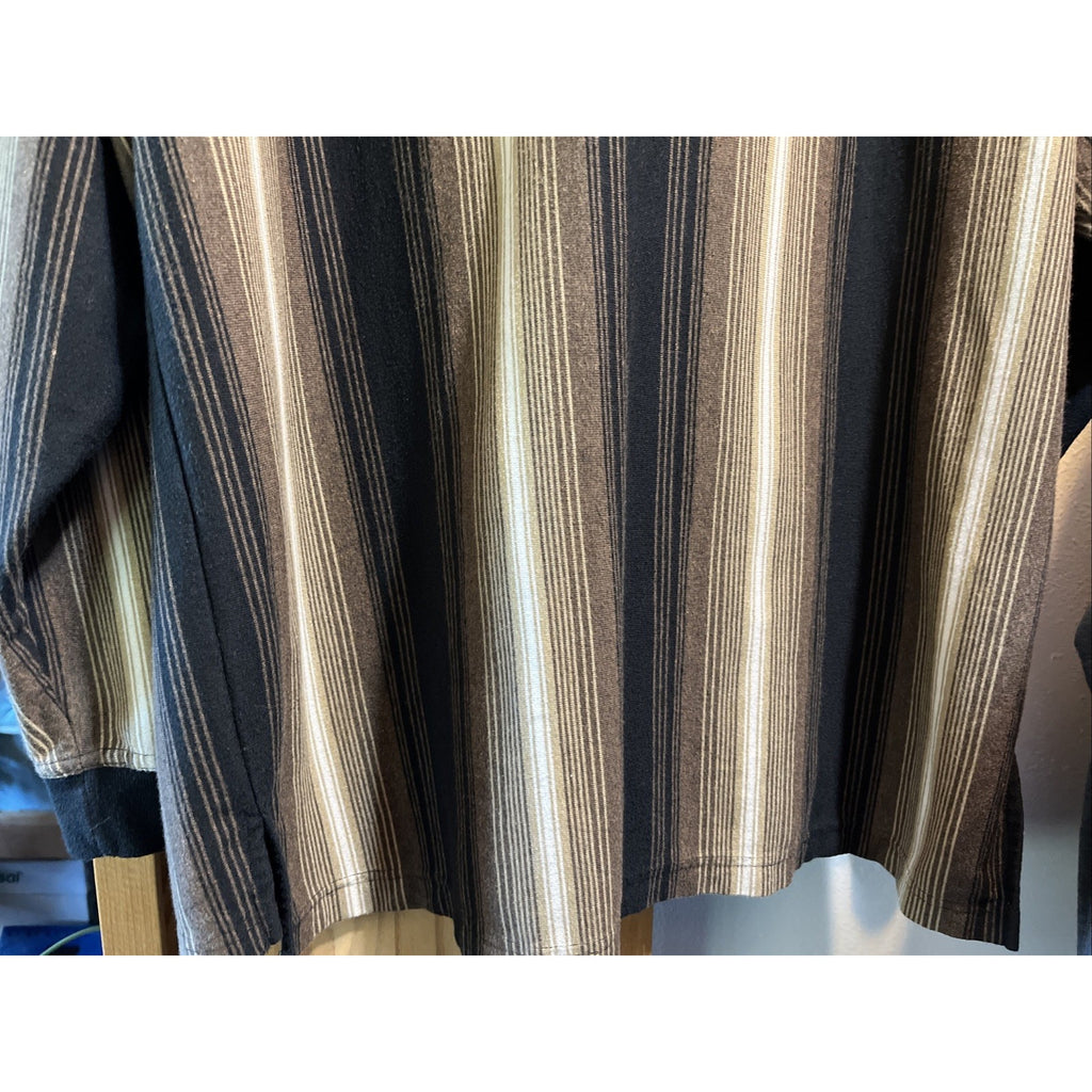 VTG Knights Round Table Shirt Adult M Polo LS Stripes Black Brown Tony Soprano