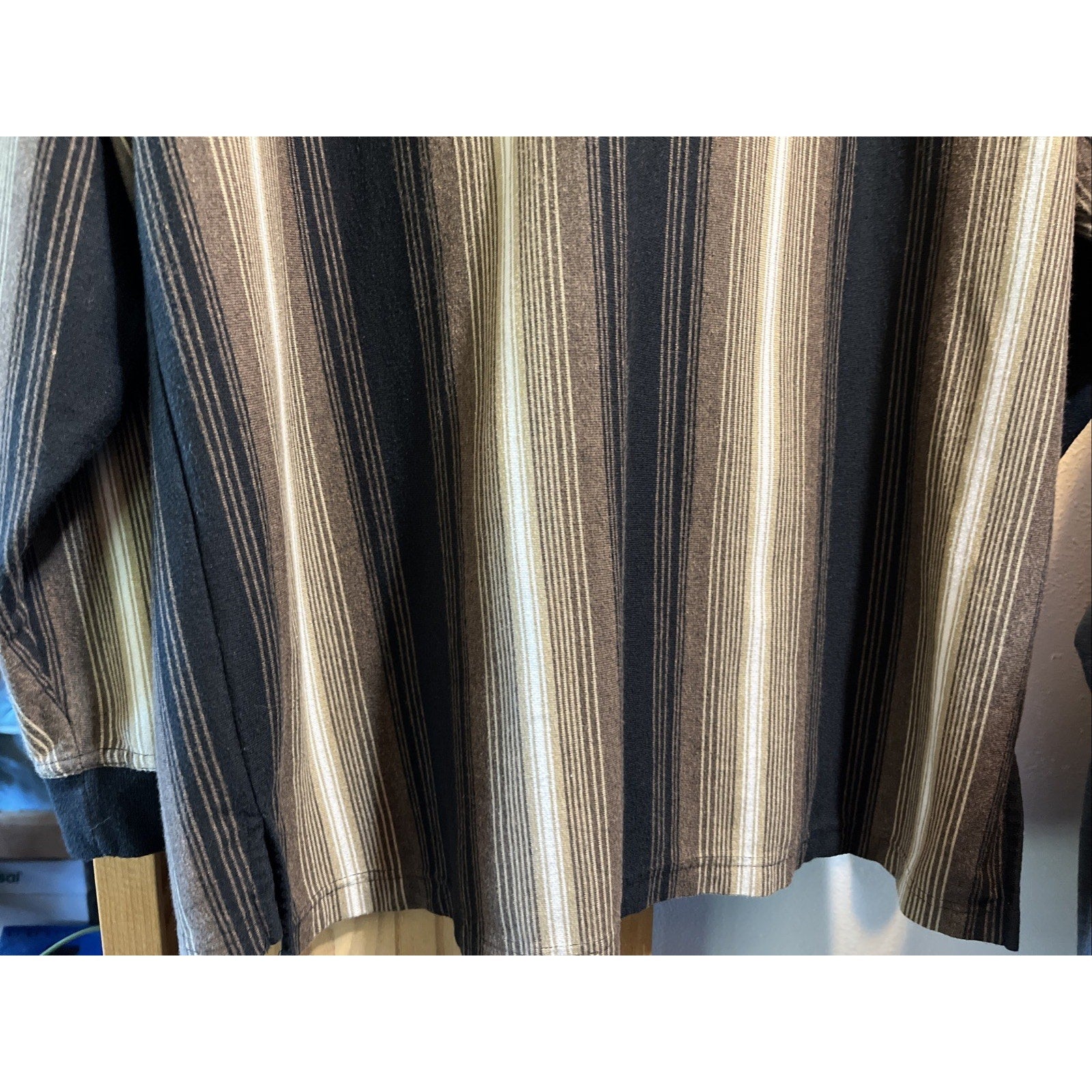 VTG Knights Round Table Shirt Adult M Polo LS Stripes Black Brown Tony Soprano