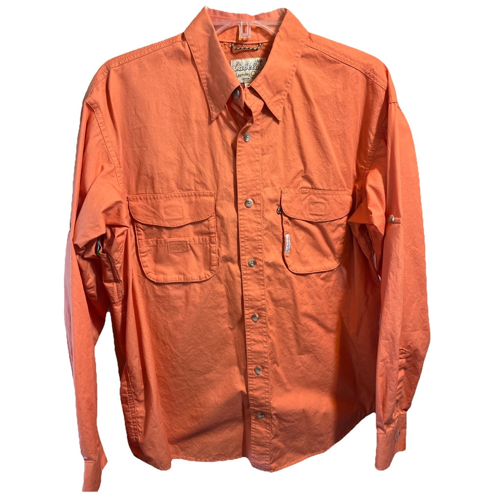 Cabela's Shirt Mens Tag Size M Medium Long Sleeve Orange Fishing Hiking