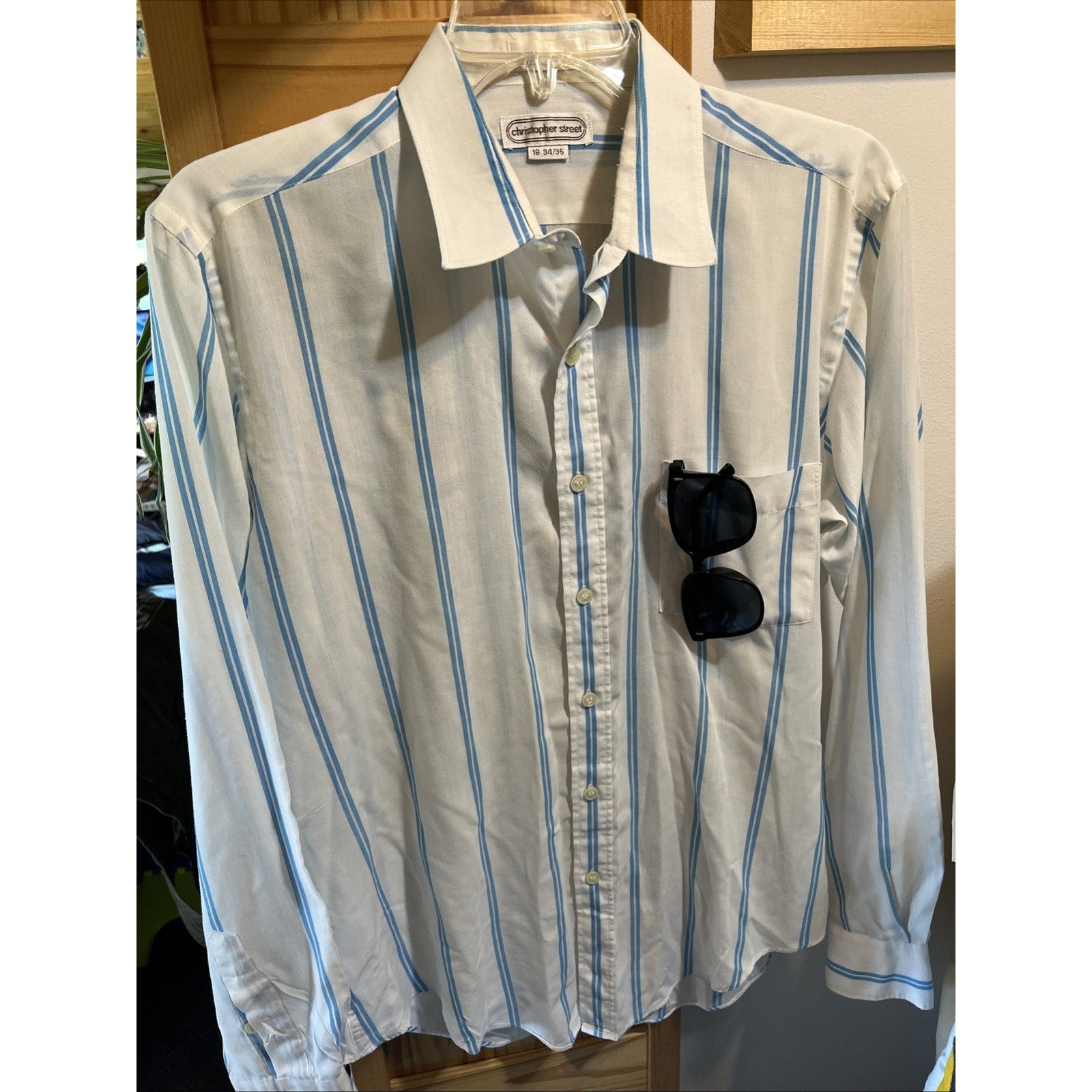 Vintage Christopher Street Men’s Size M 15.5 32-33 Blue Striped Button Up shirt