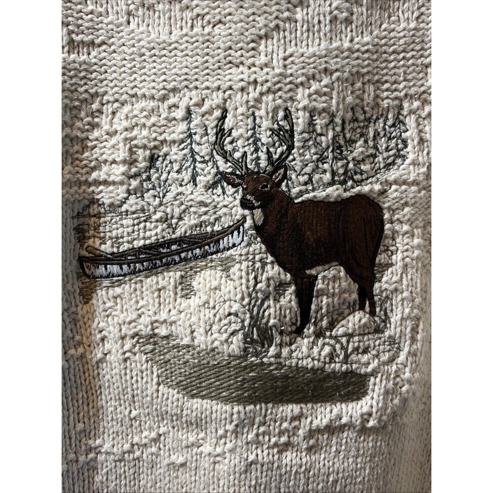 Vintage 90s St Johns Bay Knit Sweater XL White Deer Embroidered Nature USA