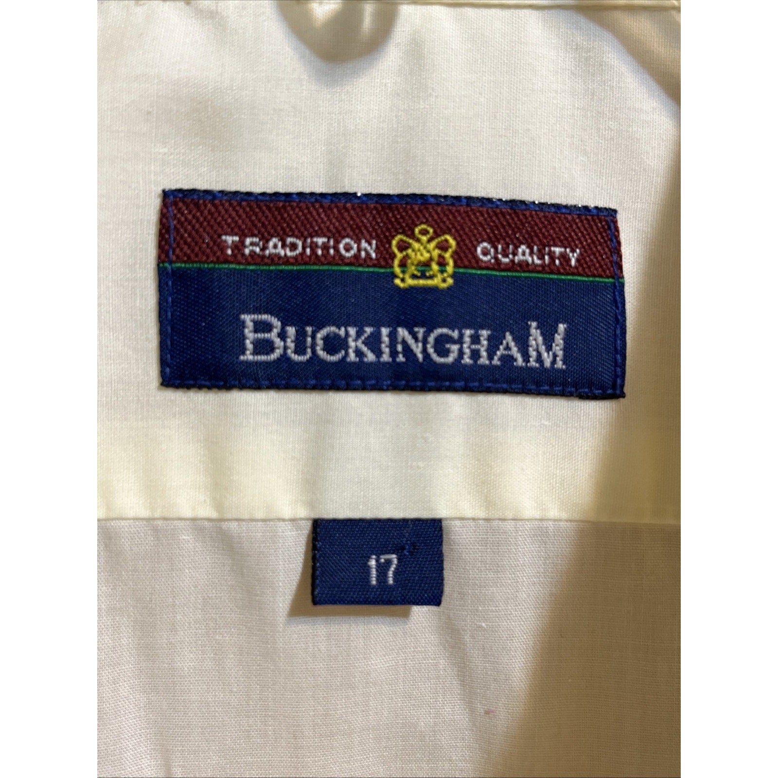 Men’s Vintage Buckingham Button Up Short Sleeve Shirt White Size 17 Cotton Poly
