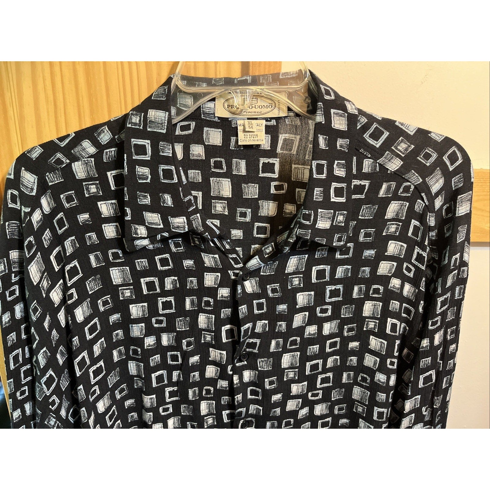 Pronto Uomo Firenze Vintage Men’s Nylon Shirt XL 54 Black LS Button Up Disco