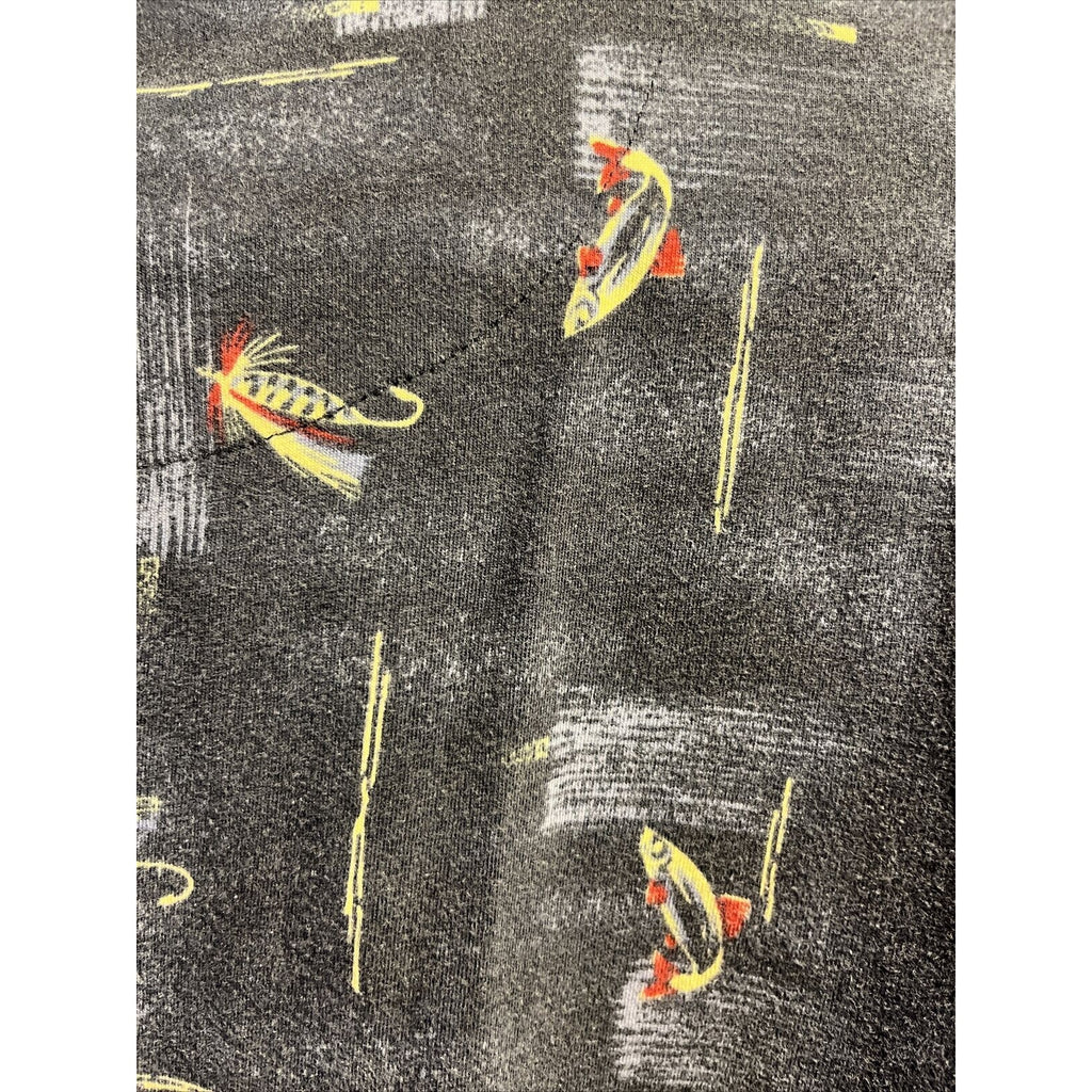 North Crest VTG Polo Shirt Men’s XL Navy Blue Fly Fishing Print SS Cotton Button