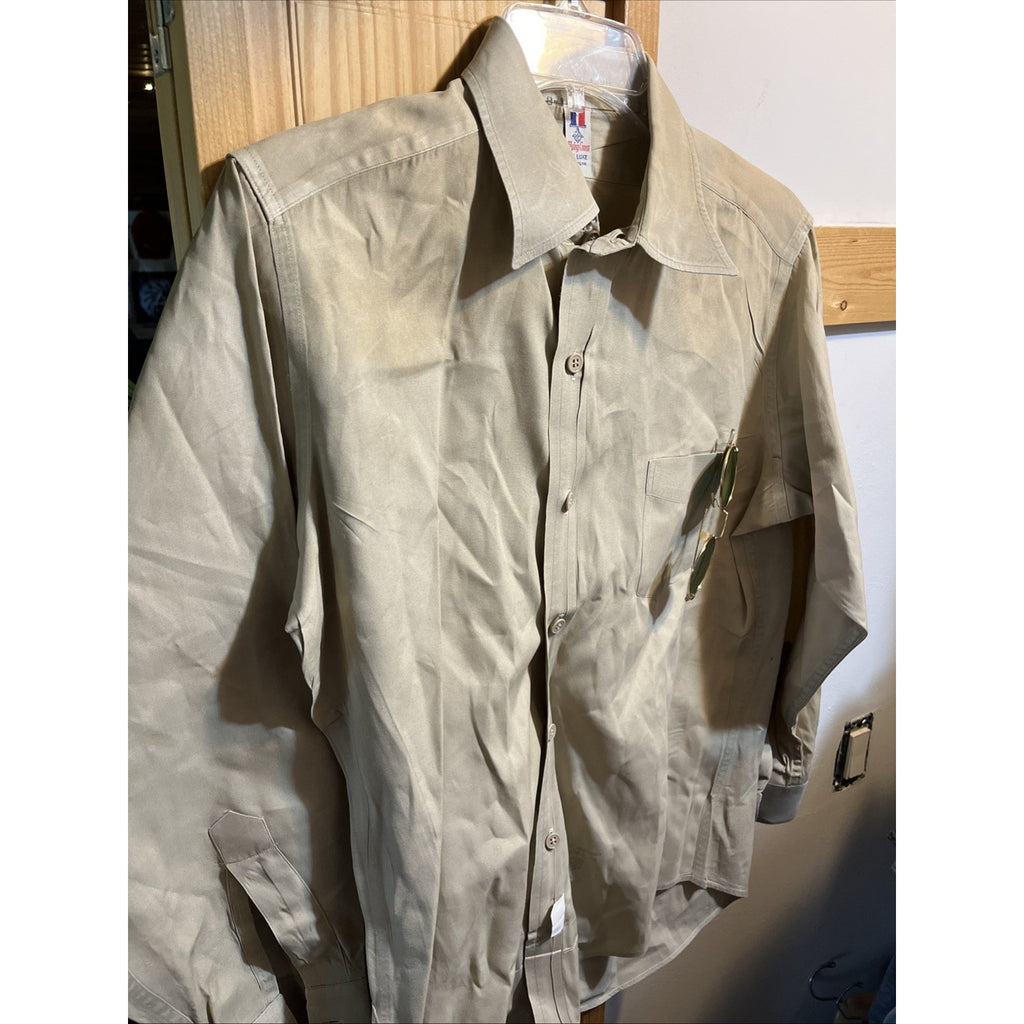 Vintage Flying Cross De Luxe Poplin Shirt SZ Small Khaki Long Sleeve Sanforized