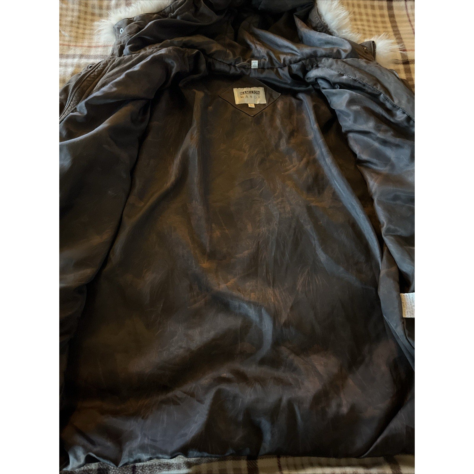 Vintage 90s Hamilton Manor Large Suede Leather Parka Coat Coyote Fur LS Zip Up