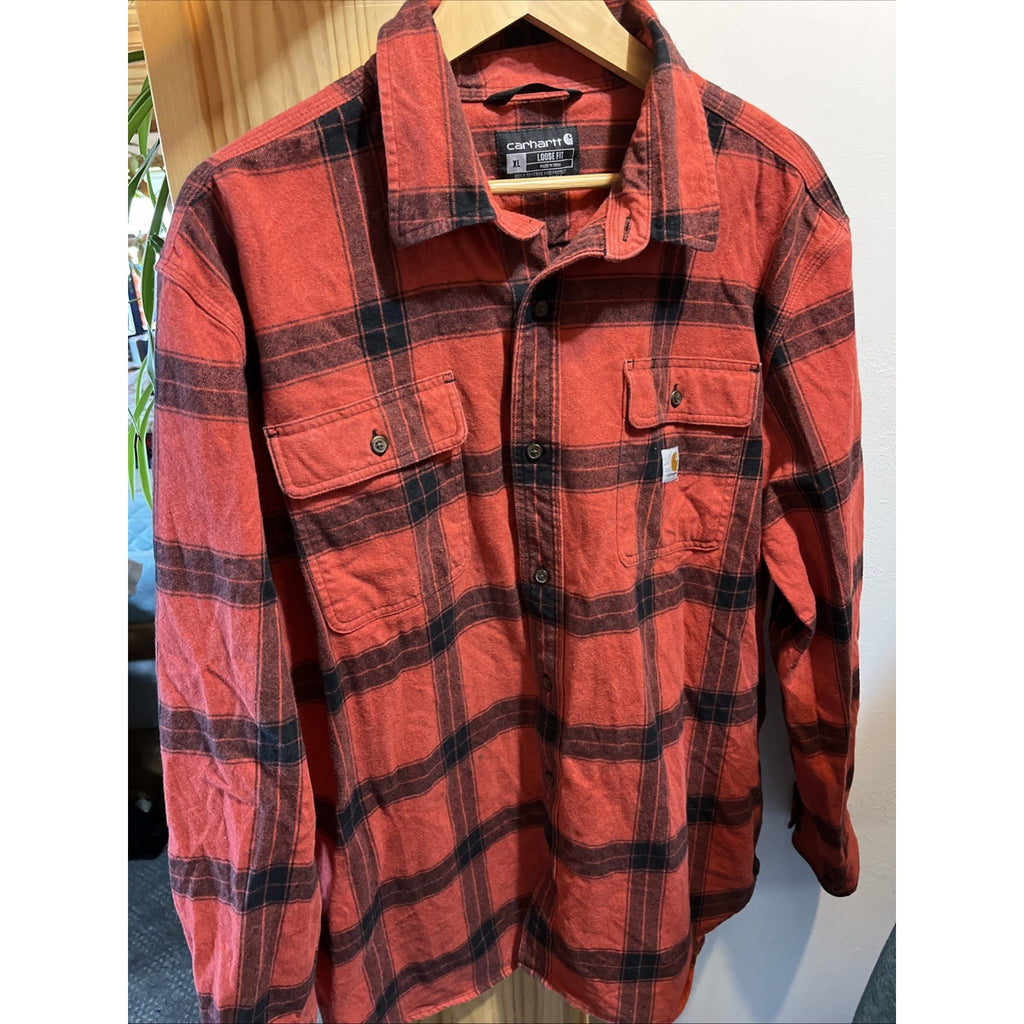 Carhartt Heavyweight Loose Fit Plaid LS Men's Flannel Shirt Size XL 105439 Red