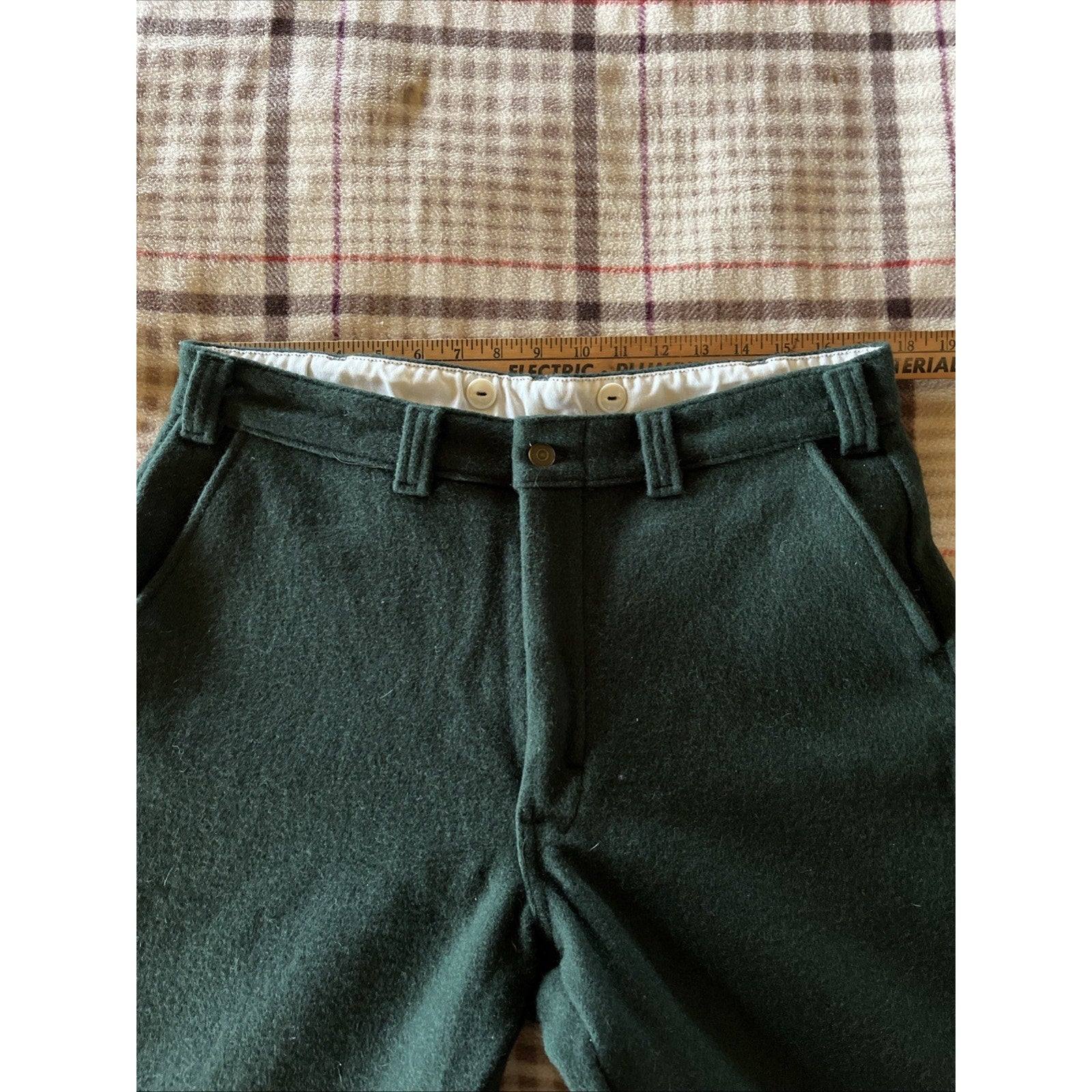 Vintage Codet Heavy Green Wool Blend Outdoor Pants Made in Canada Men's sz 35x28