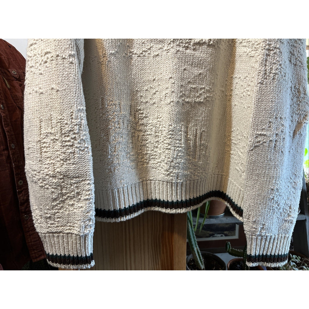 Vintage 90s St Johns Bay Knit Sweater XL White Deer Embroidered Nature USA