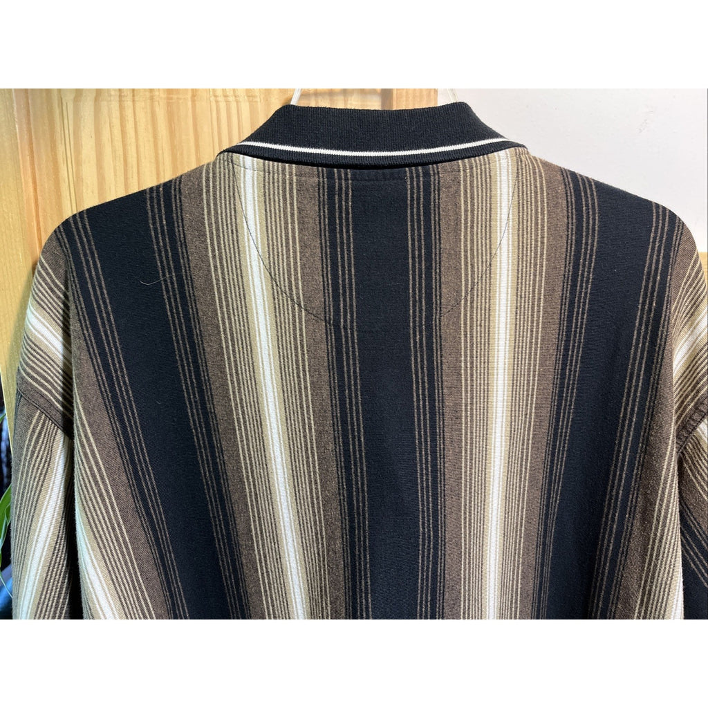 VTG Knights Round Table Shirt Adult M Polo LS Stripes Black Brown Tony Soprano