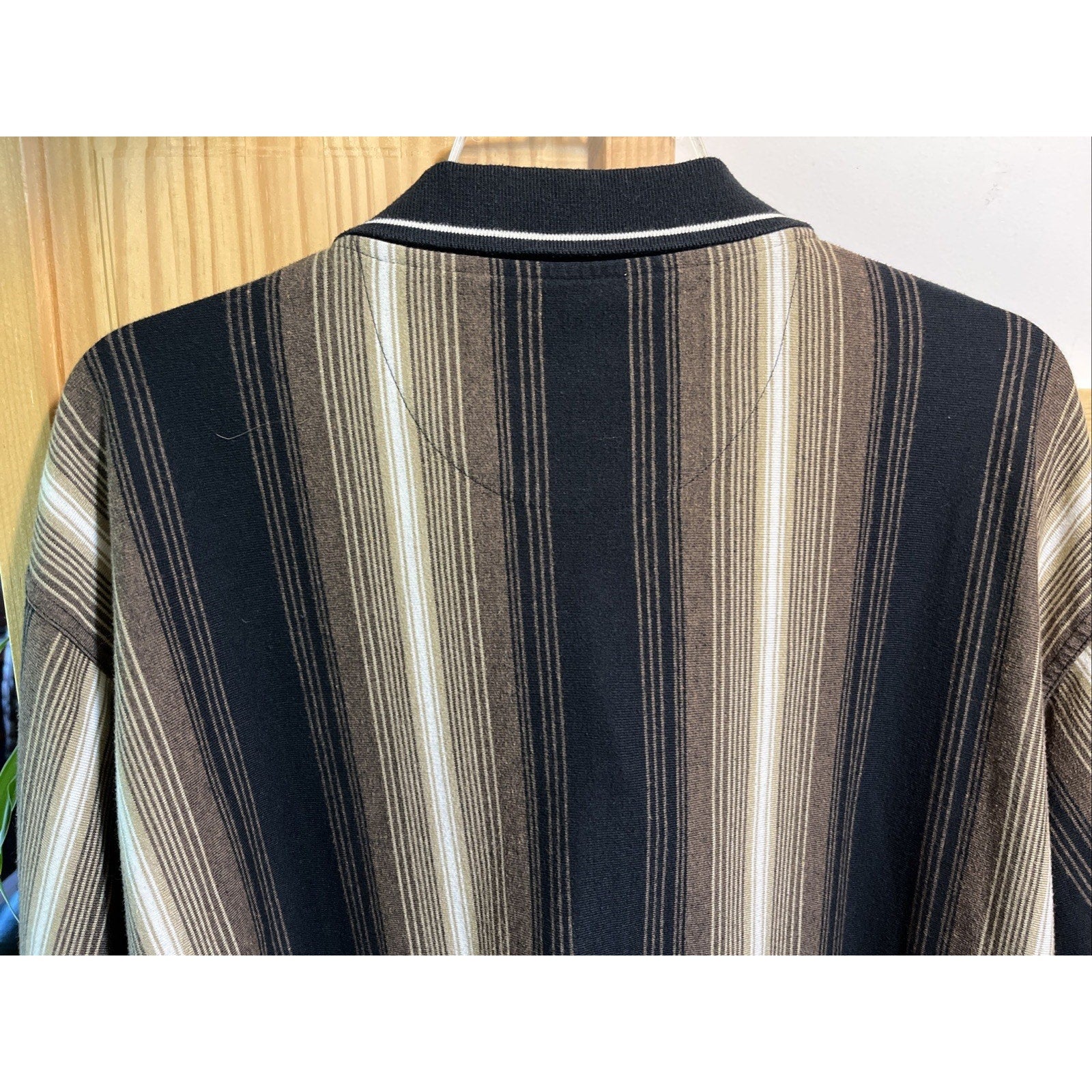 VTG Knights Round Table Shirt Adult M Polo LS Stripes Black Brown Tony Soprano