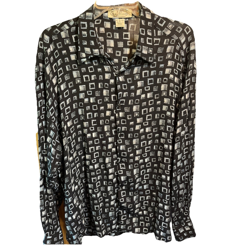 Pronto Uomo Firenze Vintage Men’s Nylon Shirt XL 54 Black LS Button Up Disco