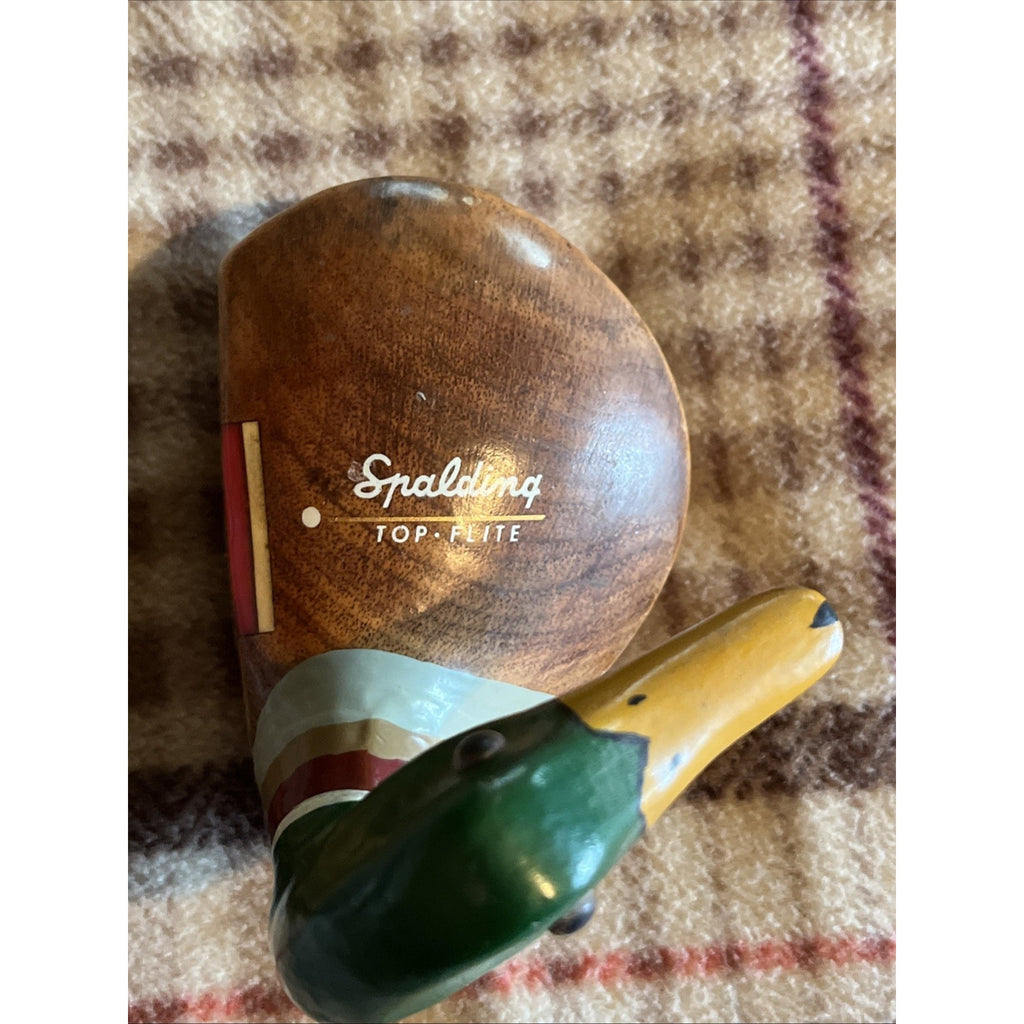 Vintage Duck Hand Carved Painted Wooden Golf Club Head Spalding Top Flite Driver
