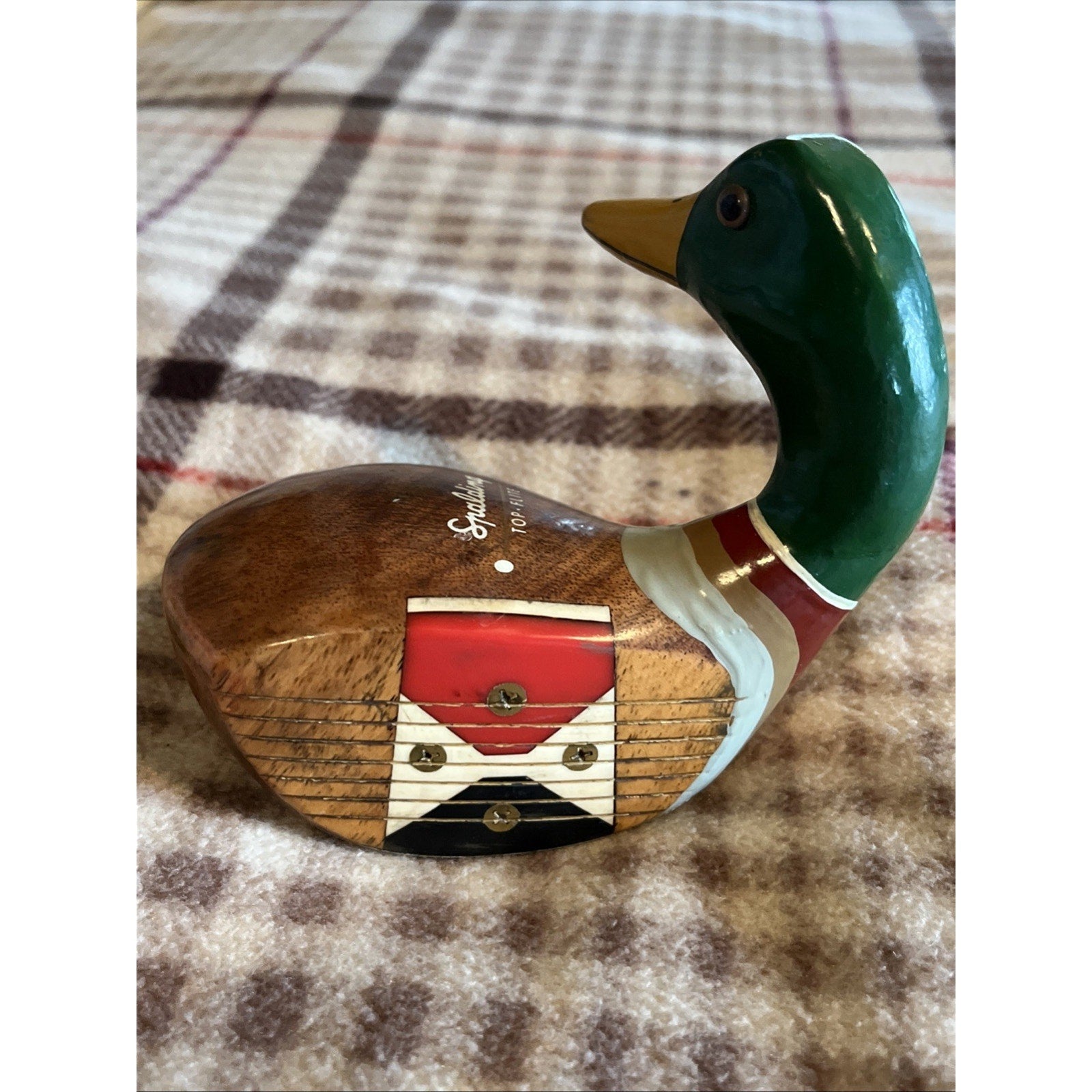 Vintage Duck Hand Carved Painted Wooden Golf Club Head Spalding Top Flite Driver