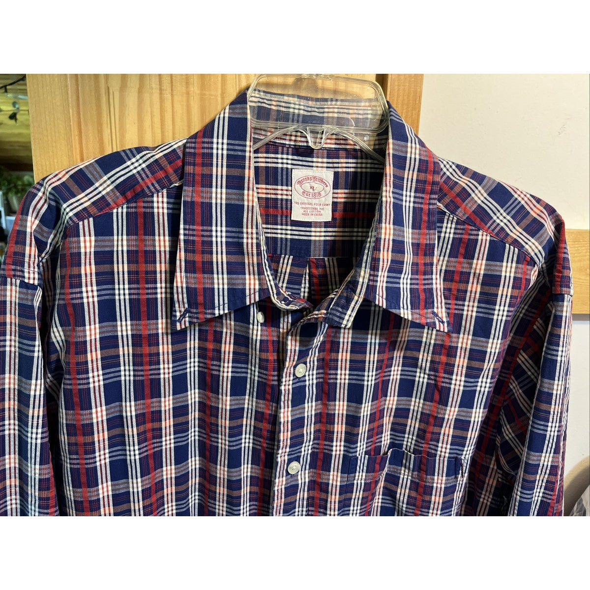 Brooks Brothers Men’s XL Traditional Fit Red Blue Check Dress Long Sleeve Shirt