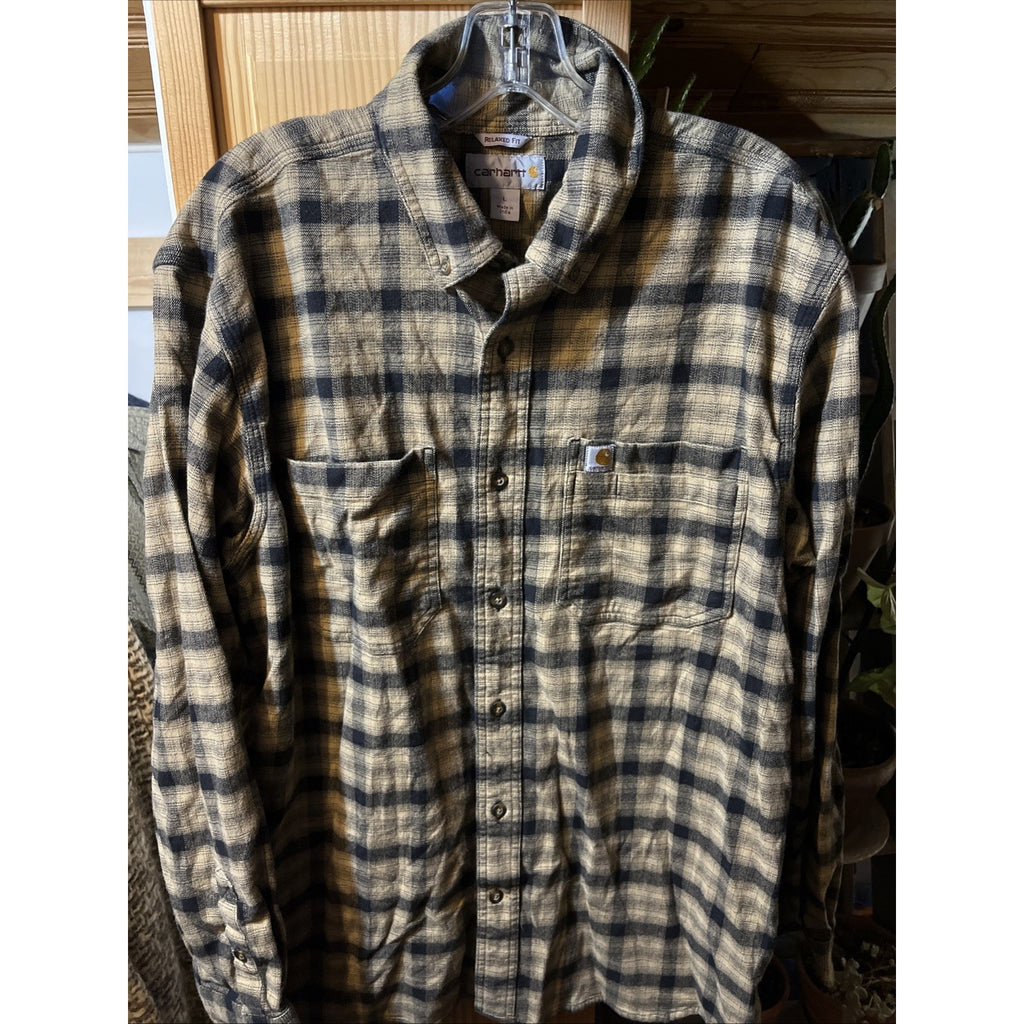 Carhartt Shirt Mens L Brown Plaid Outdoor Relaxed Fit Button Workwear Western