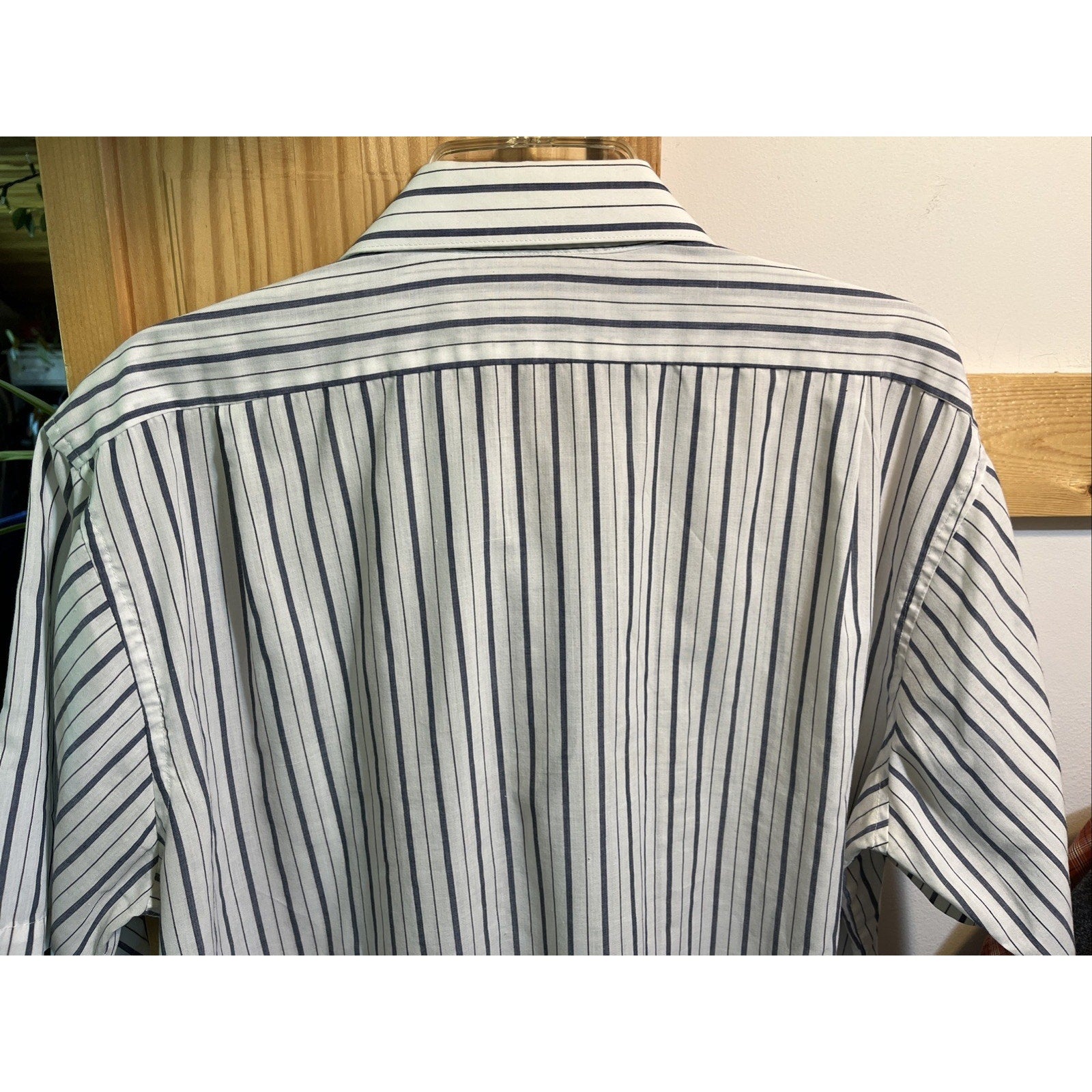VTG Charter Master Button Short Sleeve Men’s 17 White Blue Striped Cotton Poly