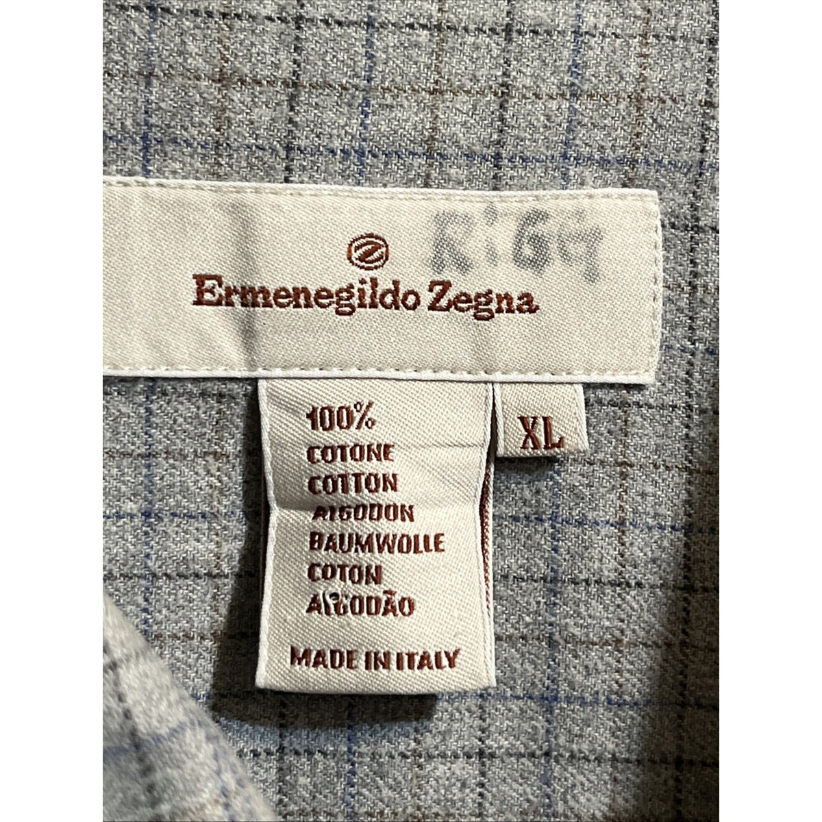 Ermenegildo Zegna Italy Button Shirt Gray Tattersall Mens XL Long Sleeve Cotton