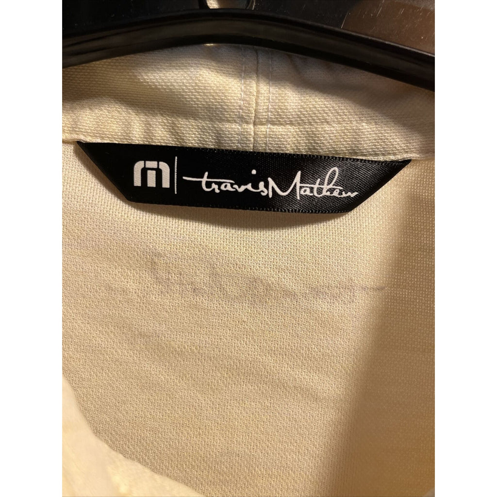 Travis Mathew Shirt Mens M Short Sleeve Button Polo Solid Yellow Rainmaker Logo