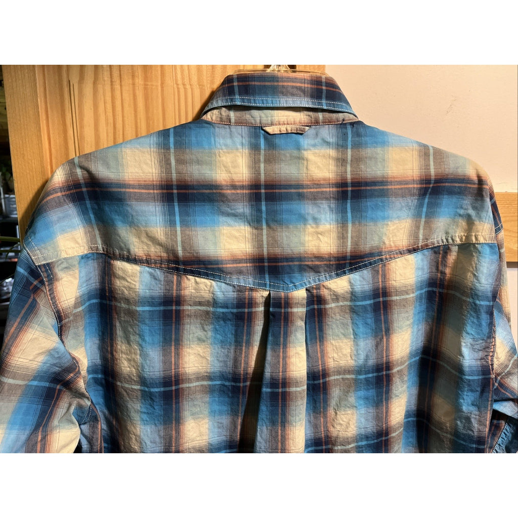 ROPER Shirt Mens Medium Blue Plaid Button Up Long Sleeve Rodeo Western Cowboy