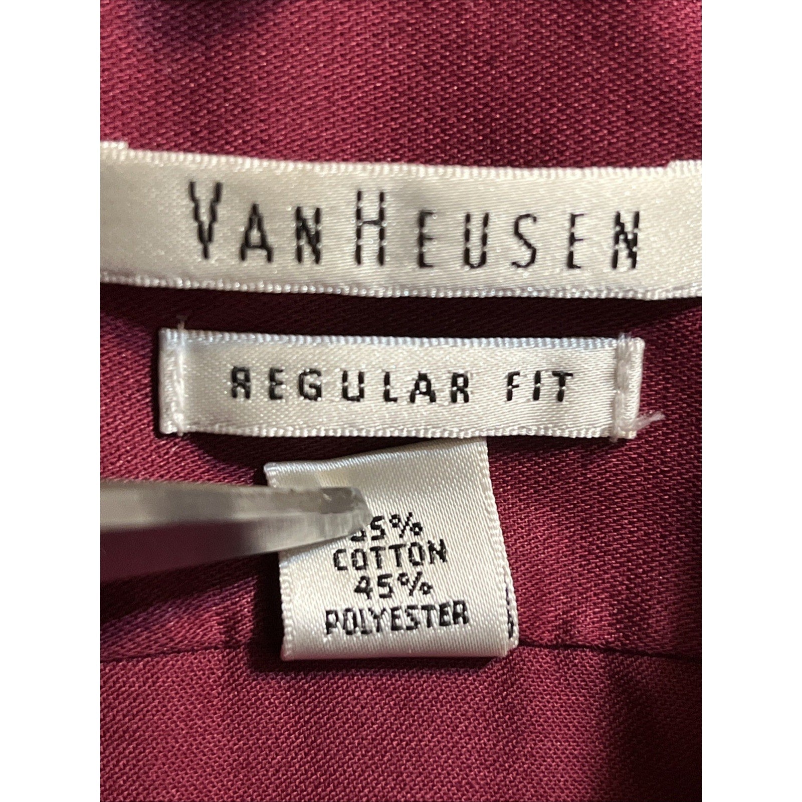 Van Heusen Mens Lux Sateen Red Long Sleeve Dress Shirt Size 17.5 34/35