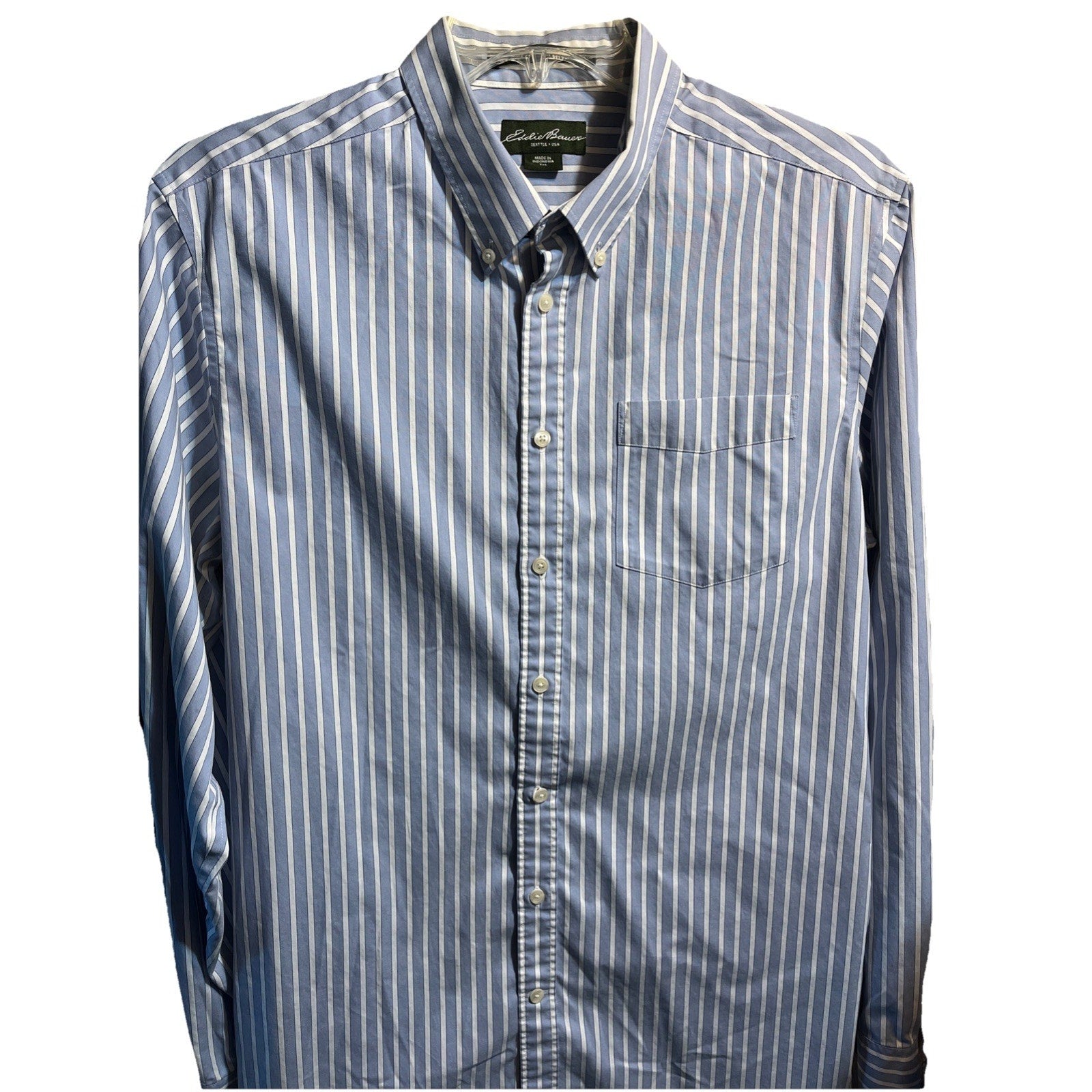 Eddie Bauer Men’s Blue Striped Shirt XLT Cotton Long Sleeve Button Up
