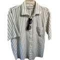 VTG Charter Master Button Short Sleeve Men’s 17 White Blue Striped Cotton Poly