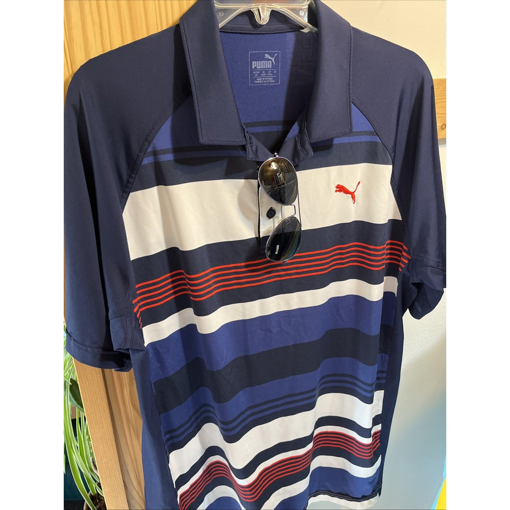 Puma Dry Cell Golf Polo Shirt Men's Size Large Multicolor Striped Performance