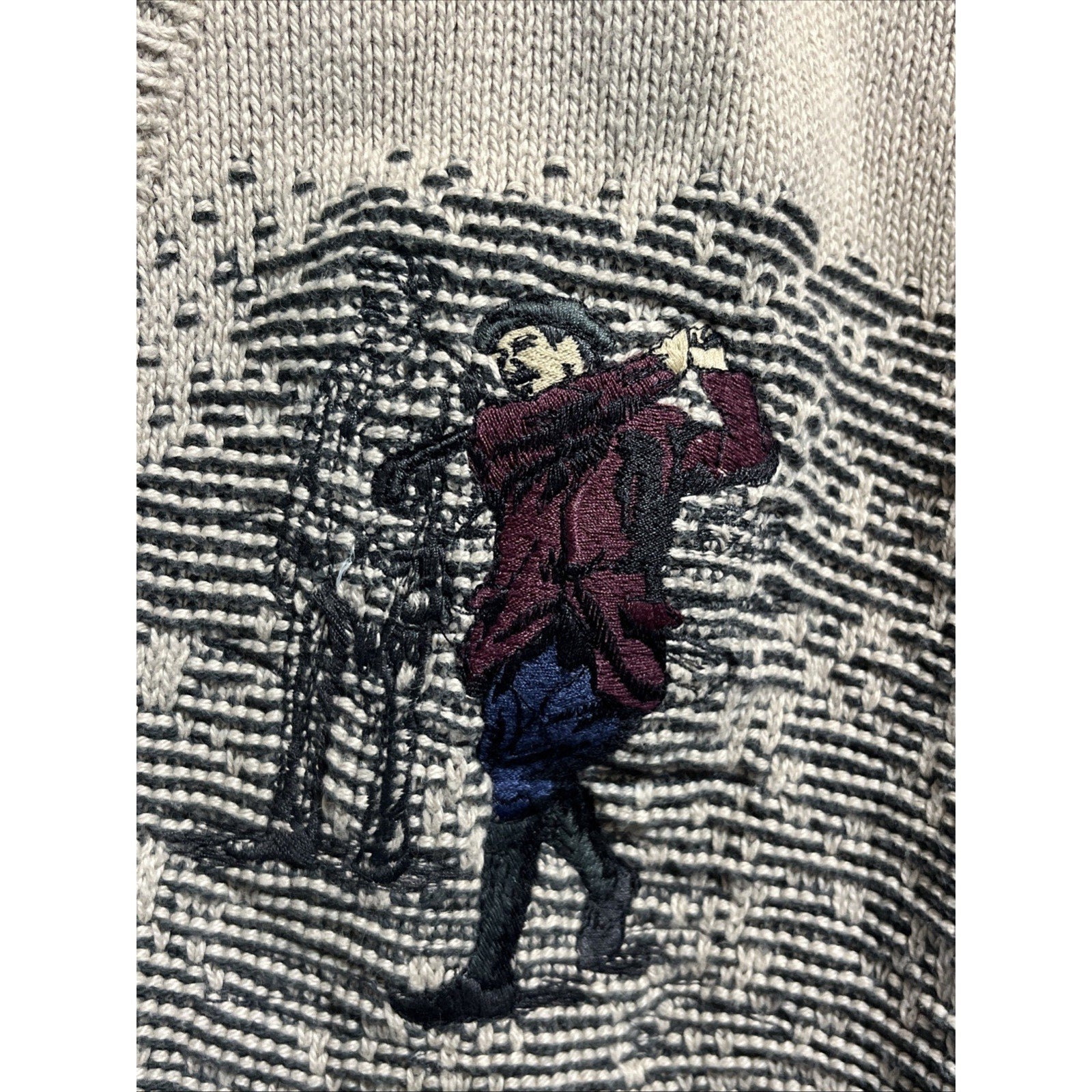 Vintage 90s Carmel Golf Embroidered Pullover Knit Sweater Size L Gray Beige USA