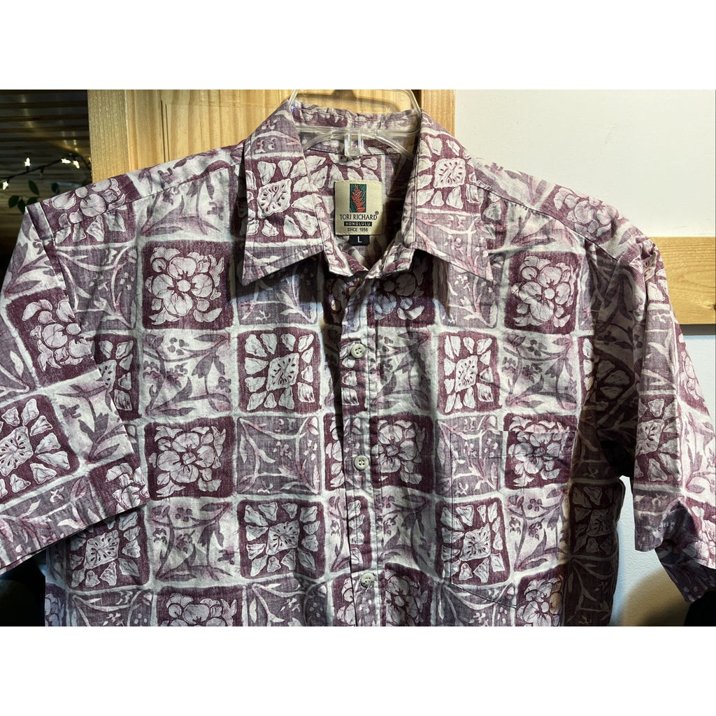 Tori Richard Vintage Men’s L Red Floral SS Button Down Cotton Hawaiian Shirt