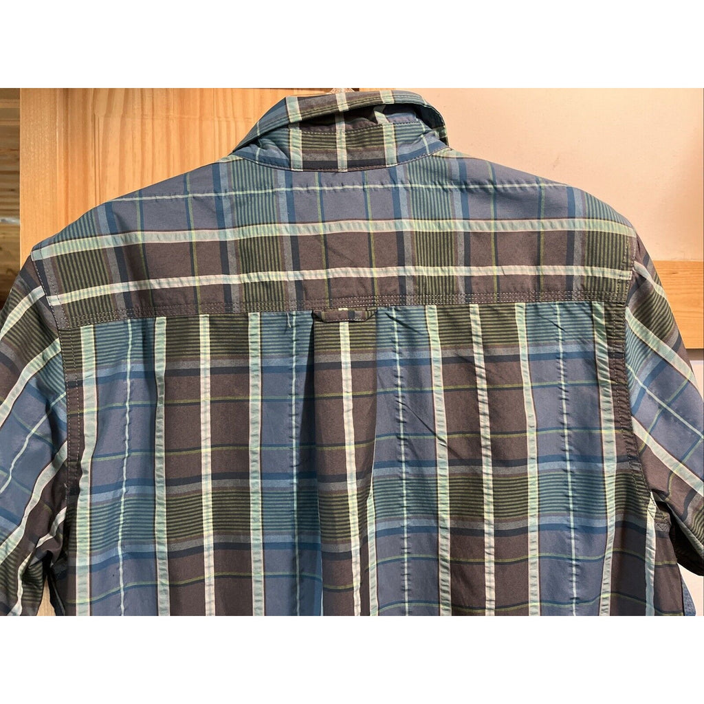 The North Face Men’s Shirt L Blue Plaid Button Up Short Sleeve Pocket Hiking EUC