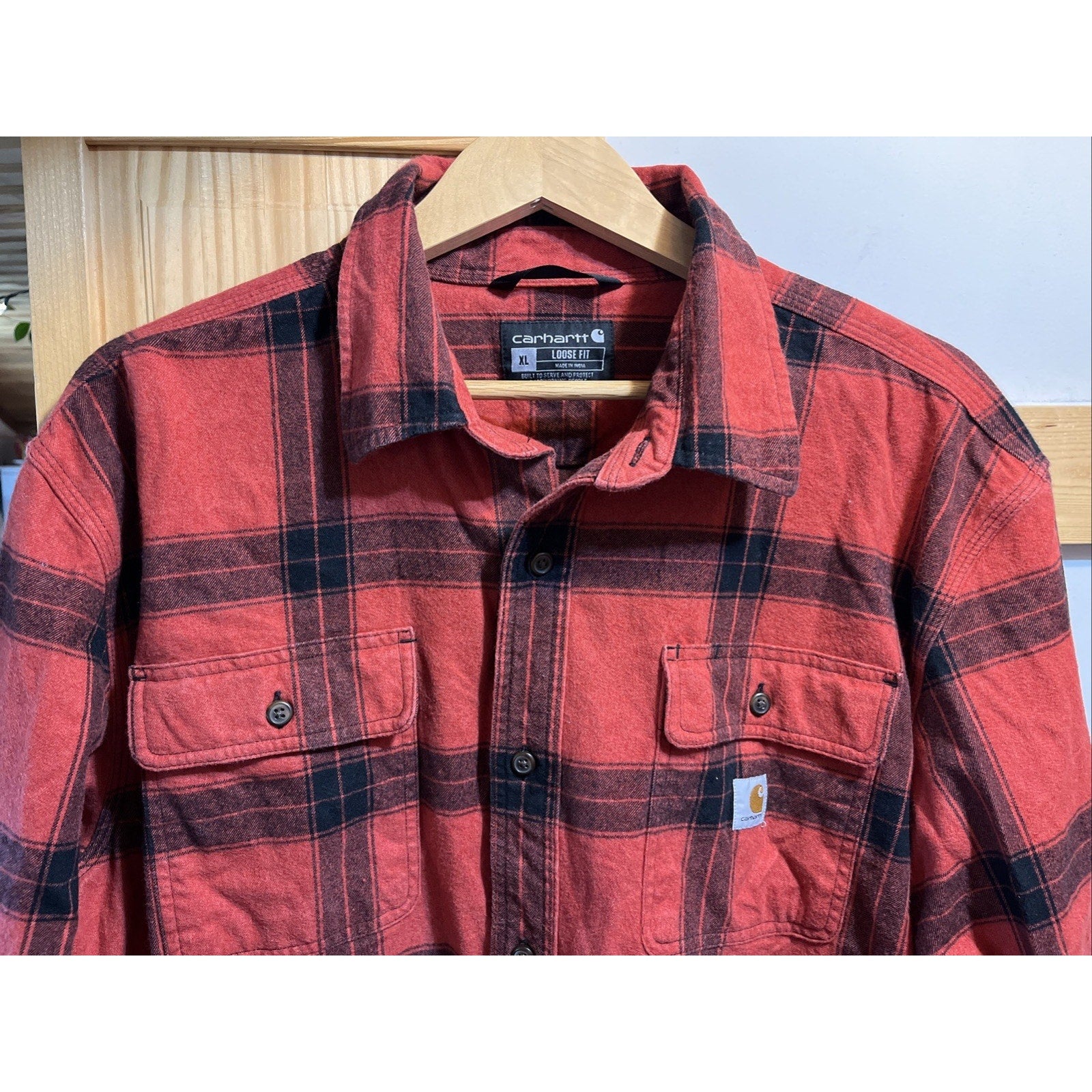 Carhartt Heavyweight Loose Fit Plaid LS Men's Flannel Shirt Size XL 105439 Red